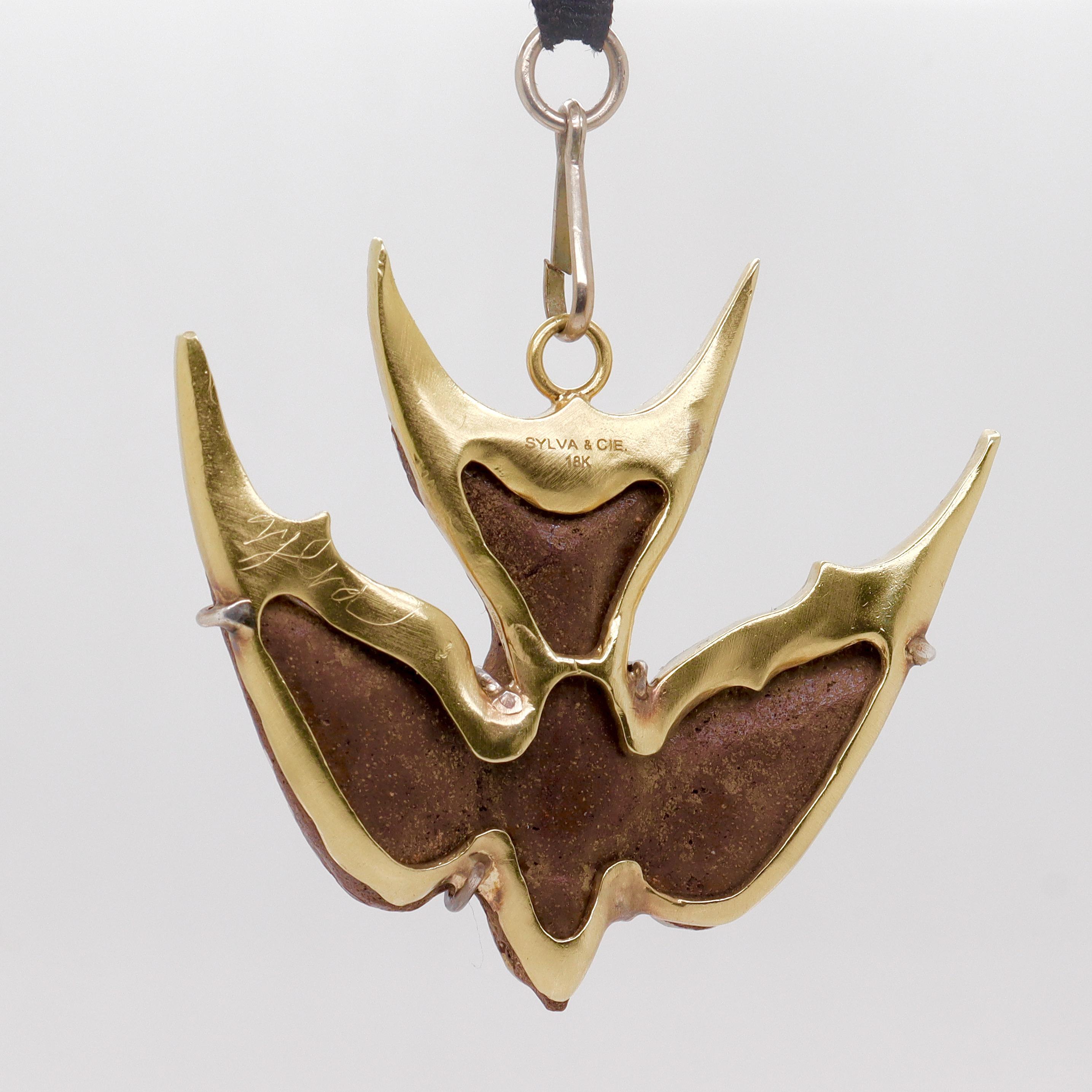 Sylva et Cie 18k Gold, Boulder Opal, & Diamond Sparrow Bird Necklace Pendant  For Sale 8
