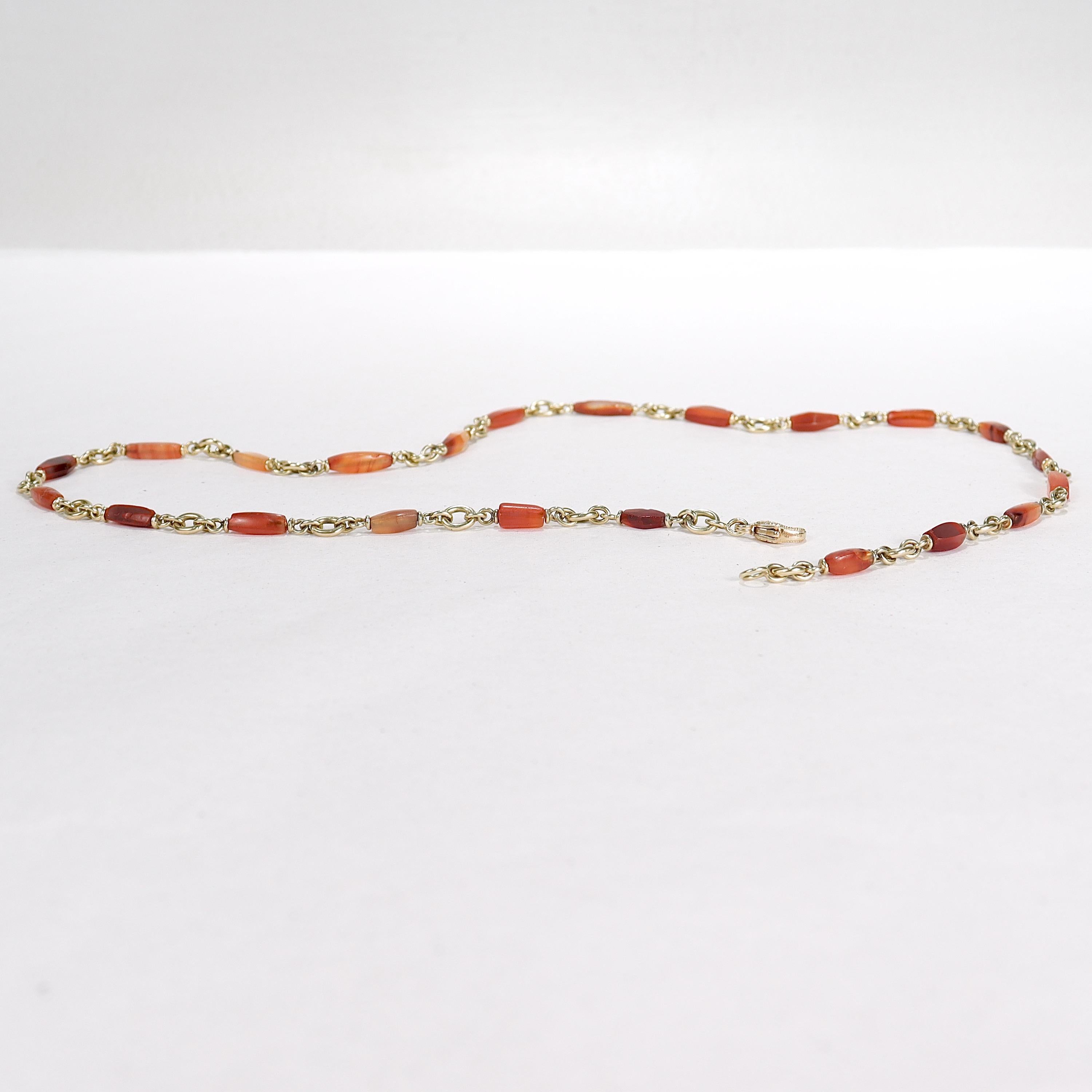 Sylva et Cie 18k Gold & Carnelian Bead Graduated Bullet Chain Necklace For Sale 3