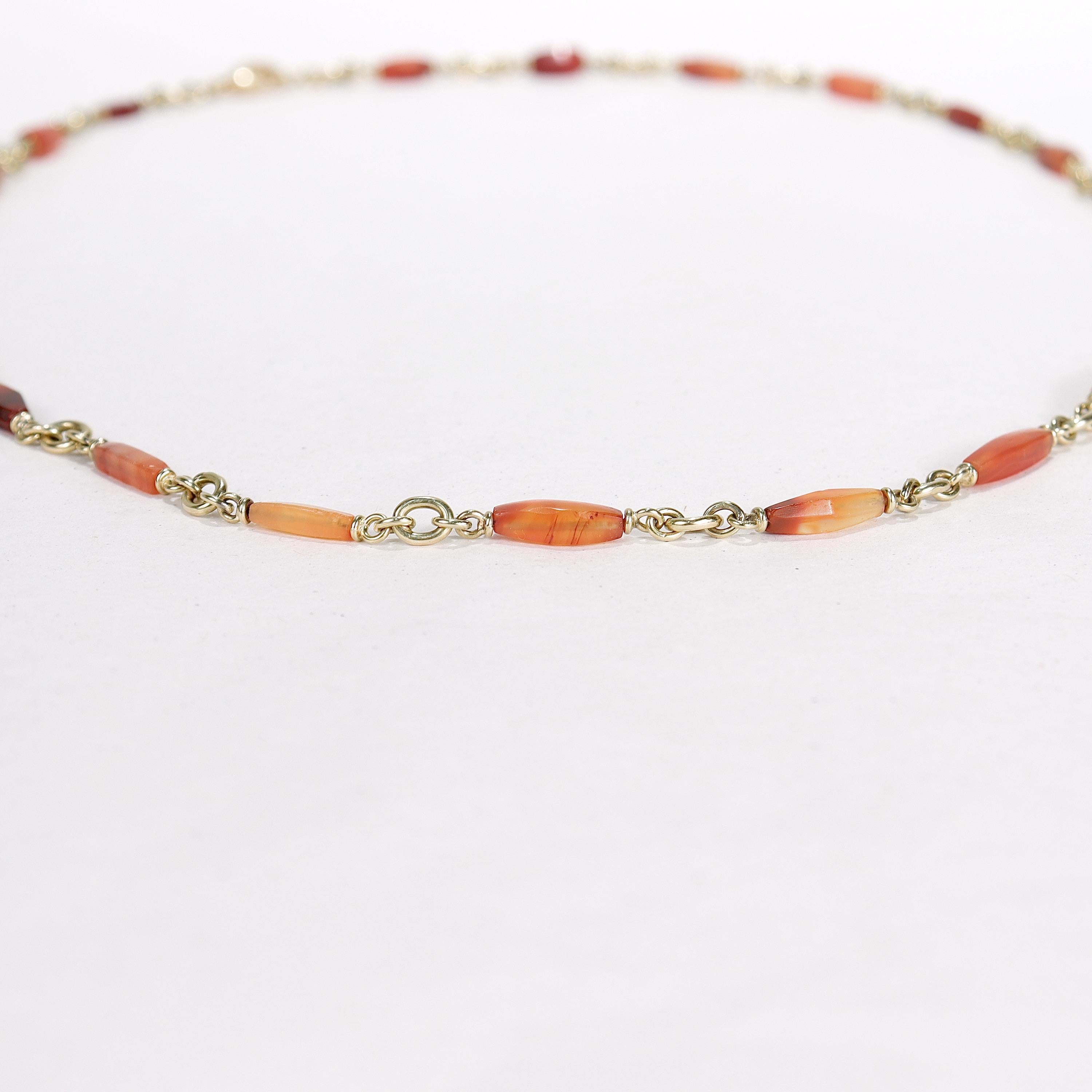 Sylva et Cie 18k Gold & Karneol Perlenkette abgestufte Kugelkette Halskette im Angebot 8