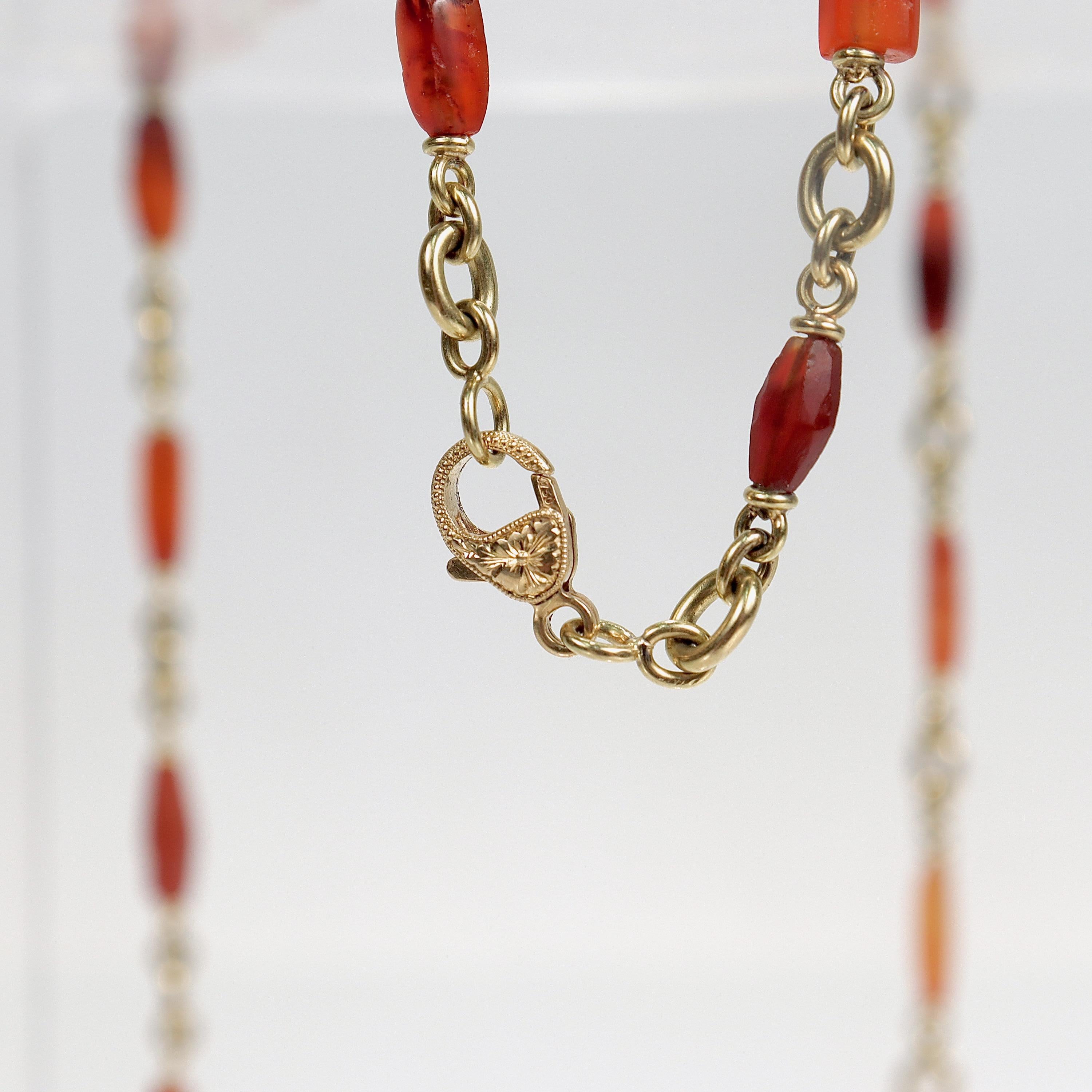 Sylva et Cie 18k Gold & Carnelian Bead Graduated Bullet Chain Necklace For Sale 7