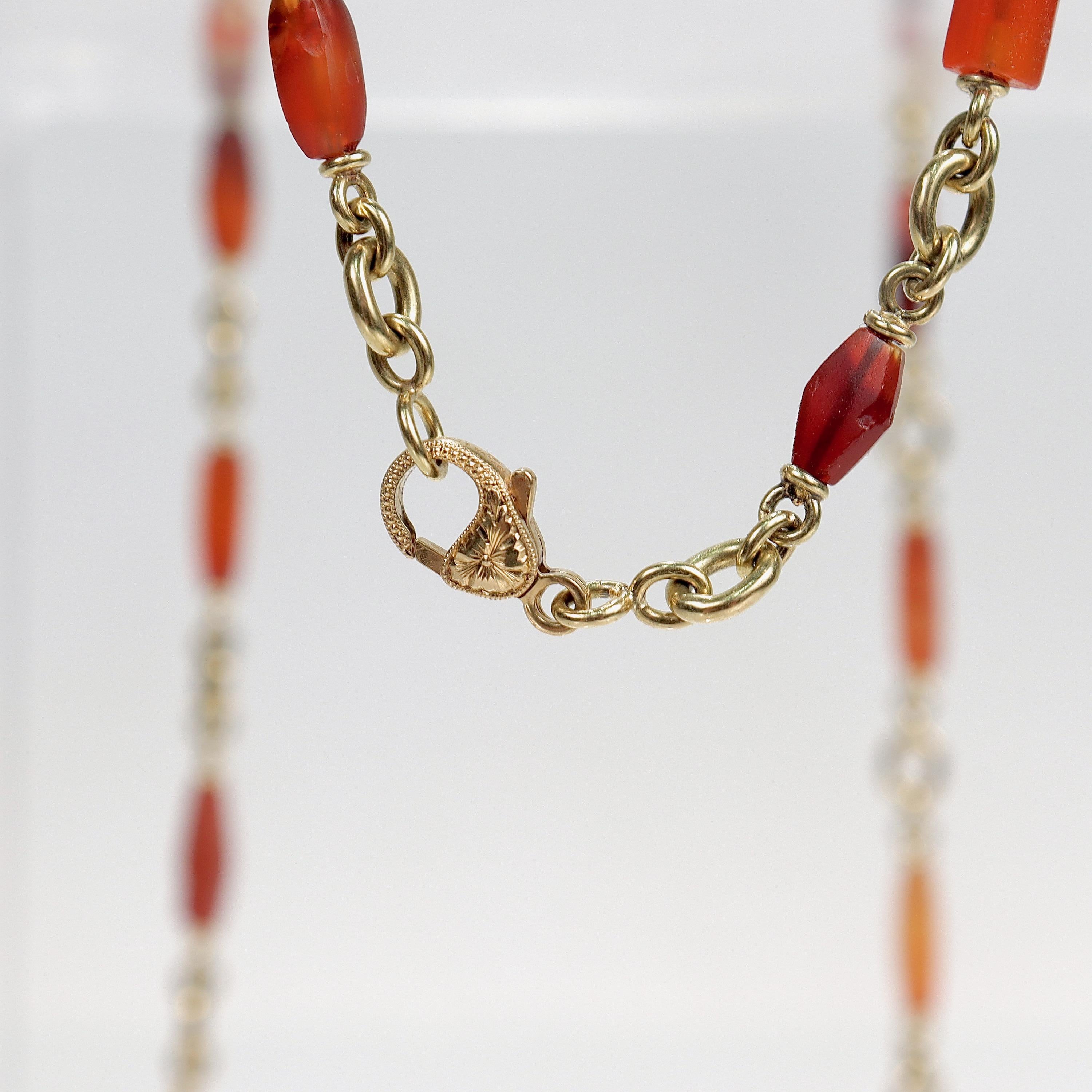 Sylva et Cie 18k Gold & Carnelian Bead Graduated Bullet Chain Necklace For Sale 8