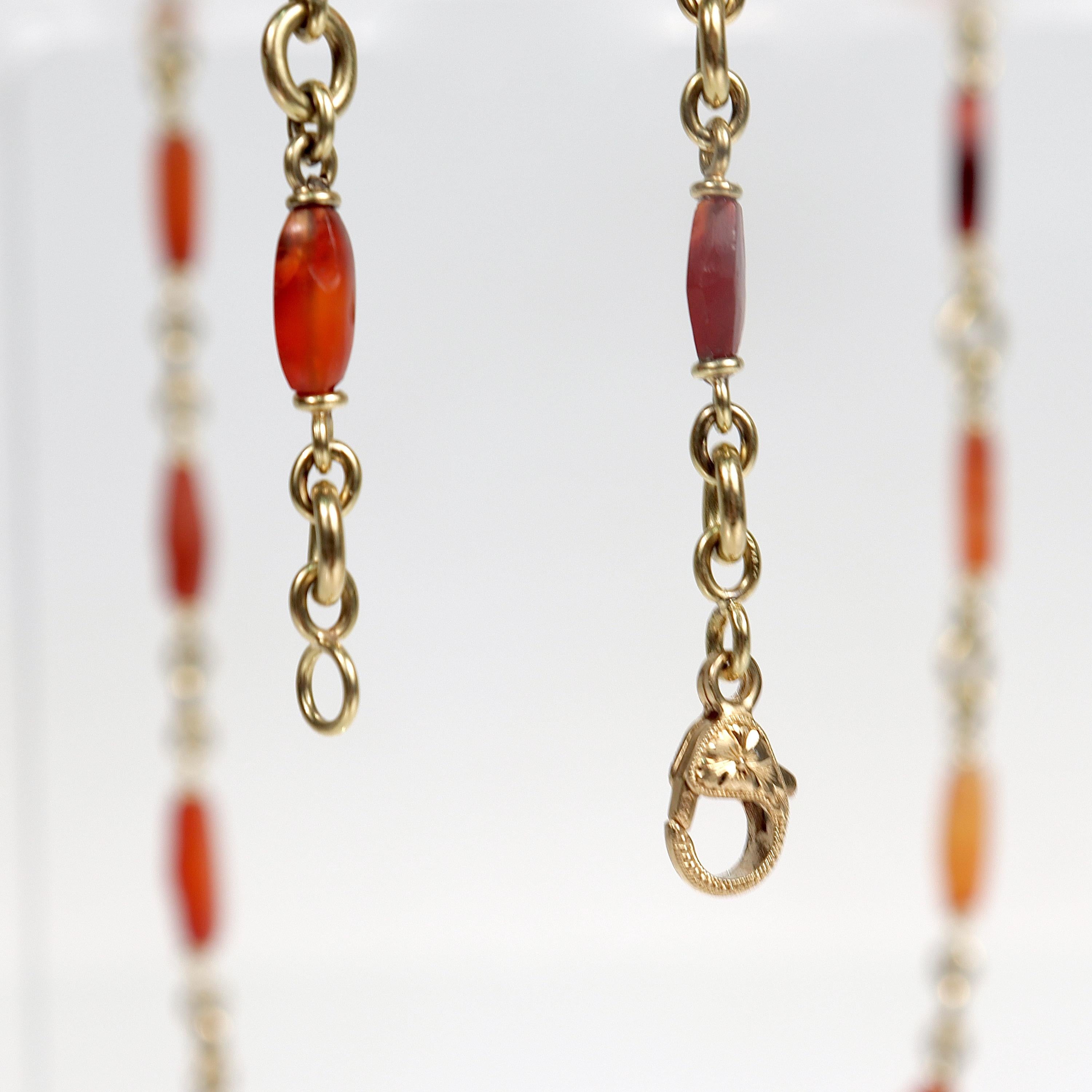 Sylva et Cie 18k Gold & Carnelian Bead Graduated Bullet Chain Necklace For Sale 9
