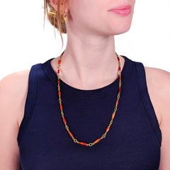 Sylva et Cie 18k Gold & Carnelian Bead Graduated Bullet Chain Necklace