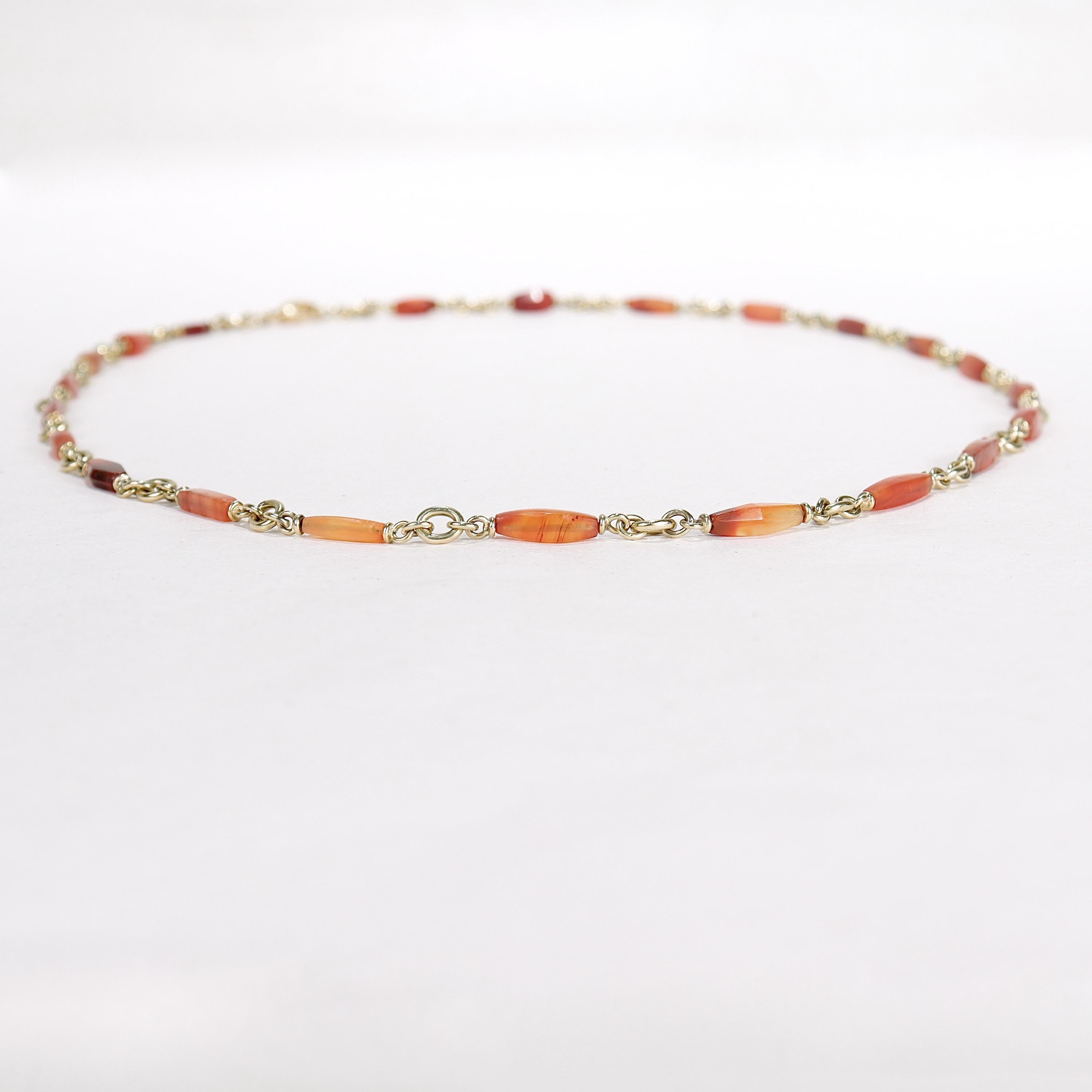 Sylva et Cie 18k Gold & Karneol Perlenkette abgestufte Kugelkette Halskette Damen im Angebot