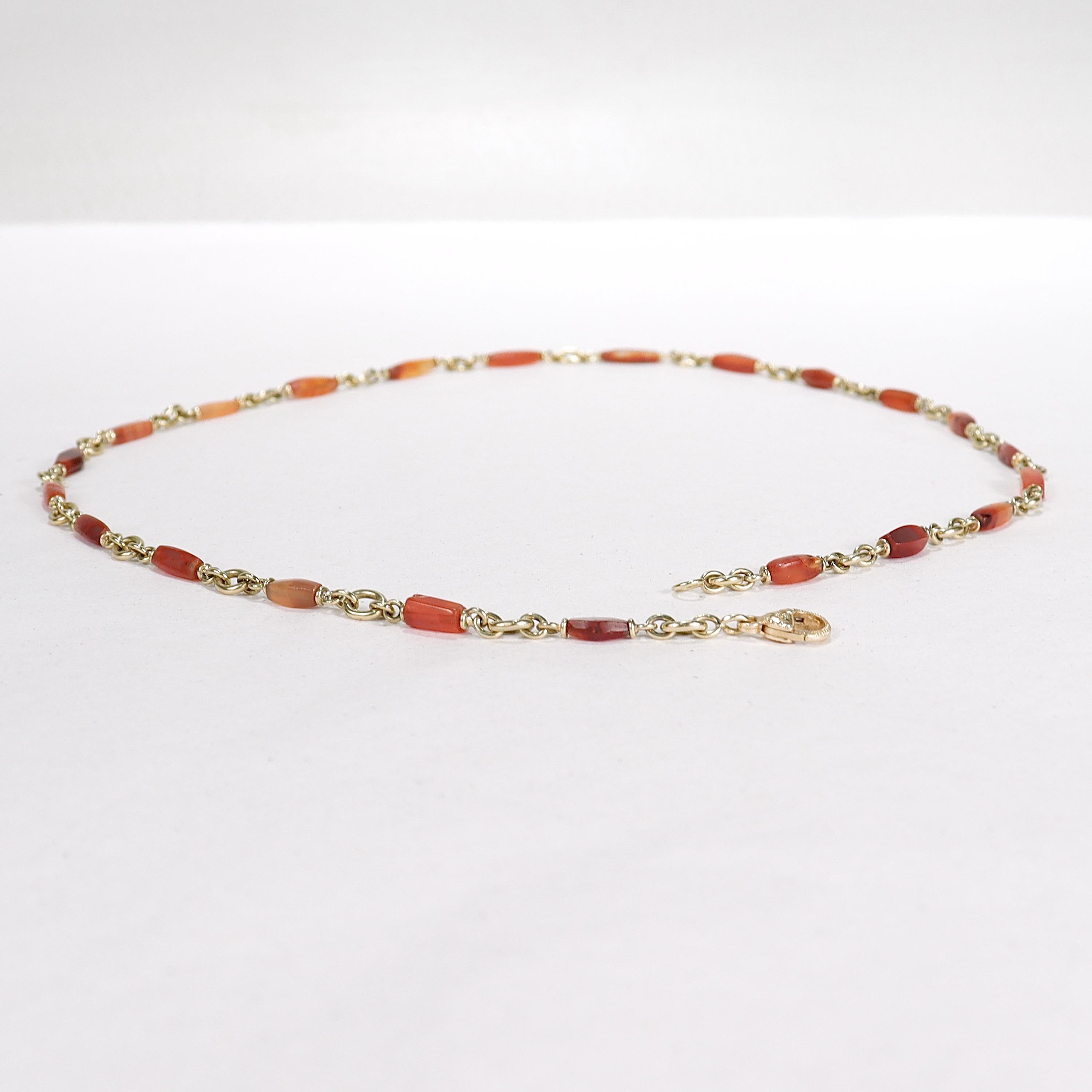 Sylva et Cie 18k Gold & Carnelian Bead Graduated Bullet Chain Necklace For Sale 2