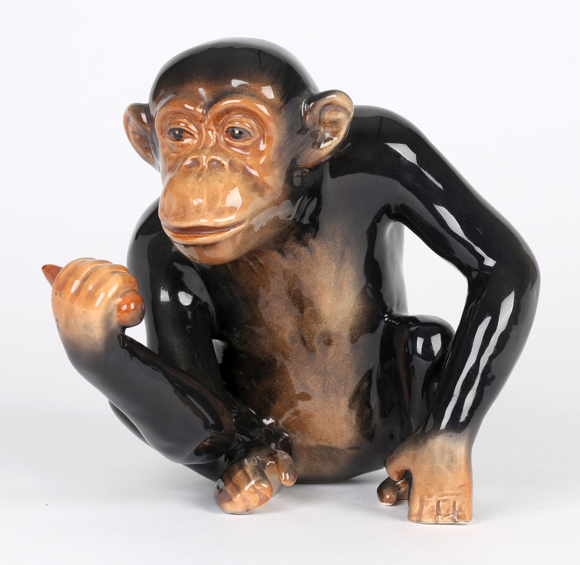 Glazed Sylvac English Art Deco Large Pottery Chimpanzee Figure