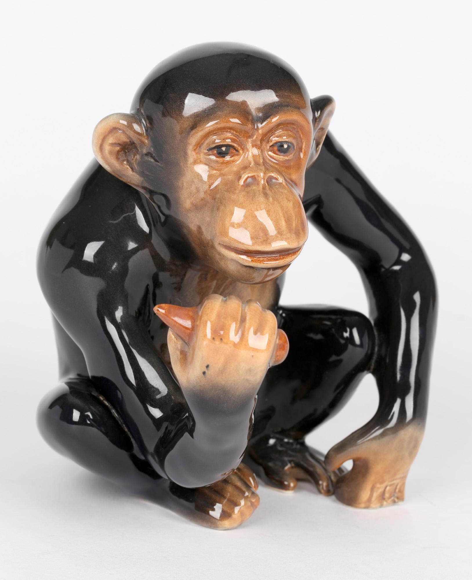 Sylvac English Art Deco Large Pottery Chimpanzee Figure In Good Condition In Bishop's Stortford, Hertfordshire