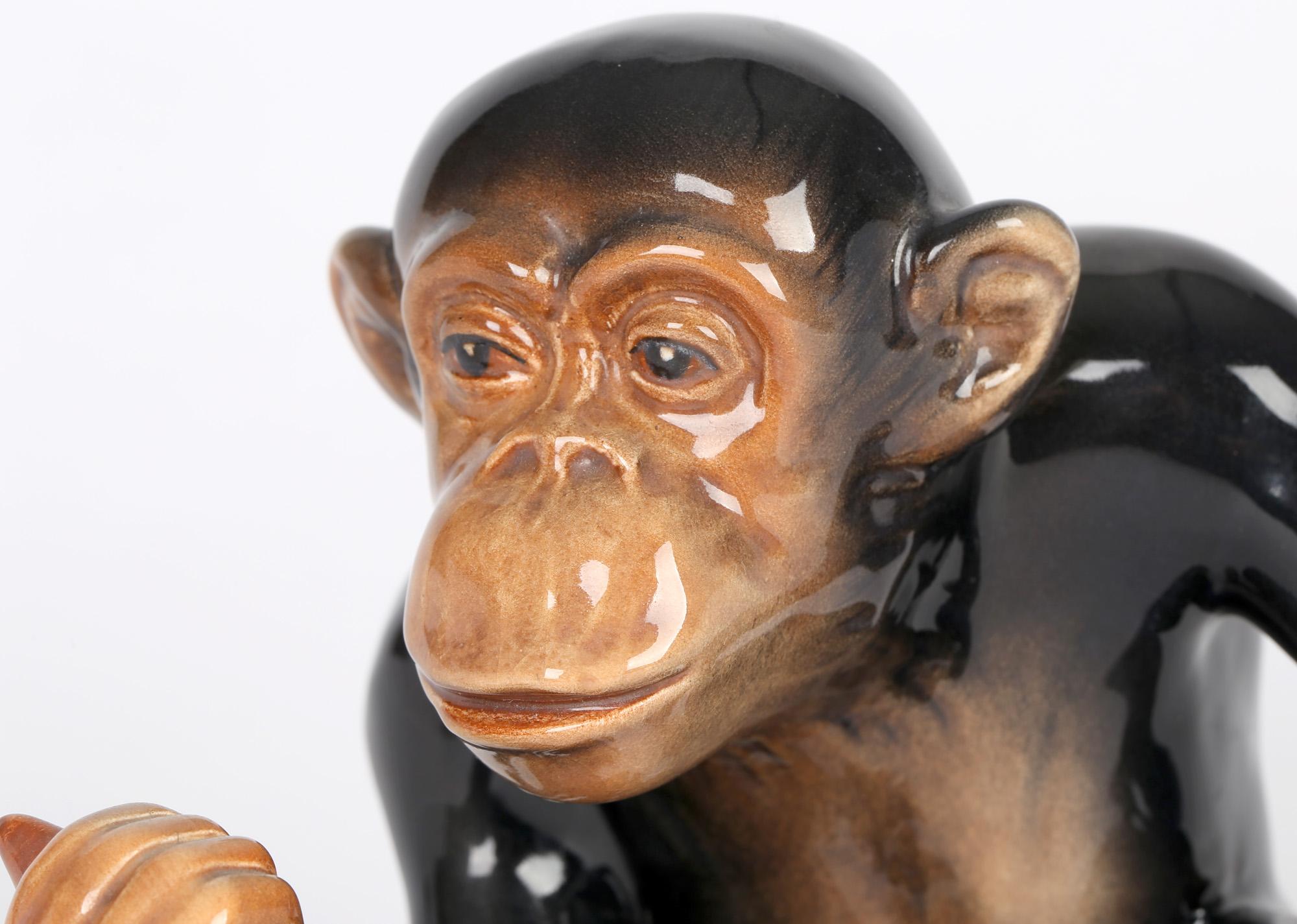 20th Century Sylvac English Art Deco Large Pottery Chimpanzee Figure