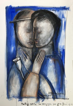 Un Amour Rouge et Bleu. Contemporary Figurative Oil Painting