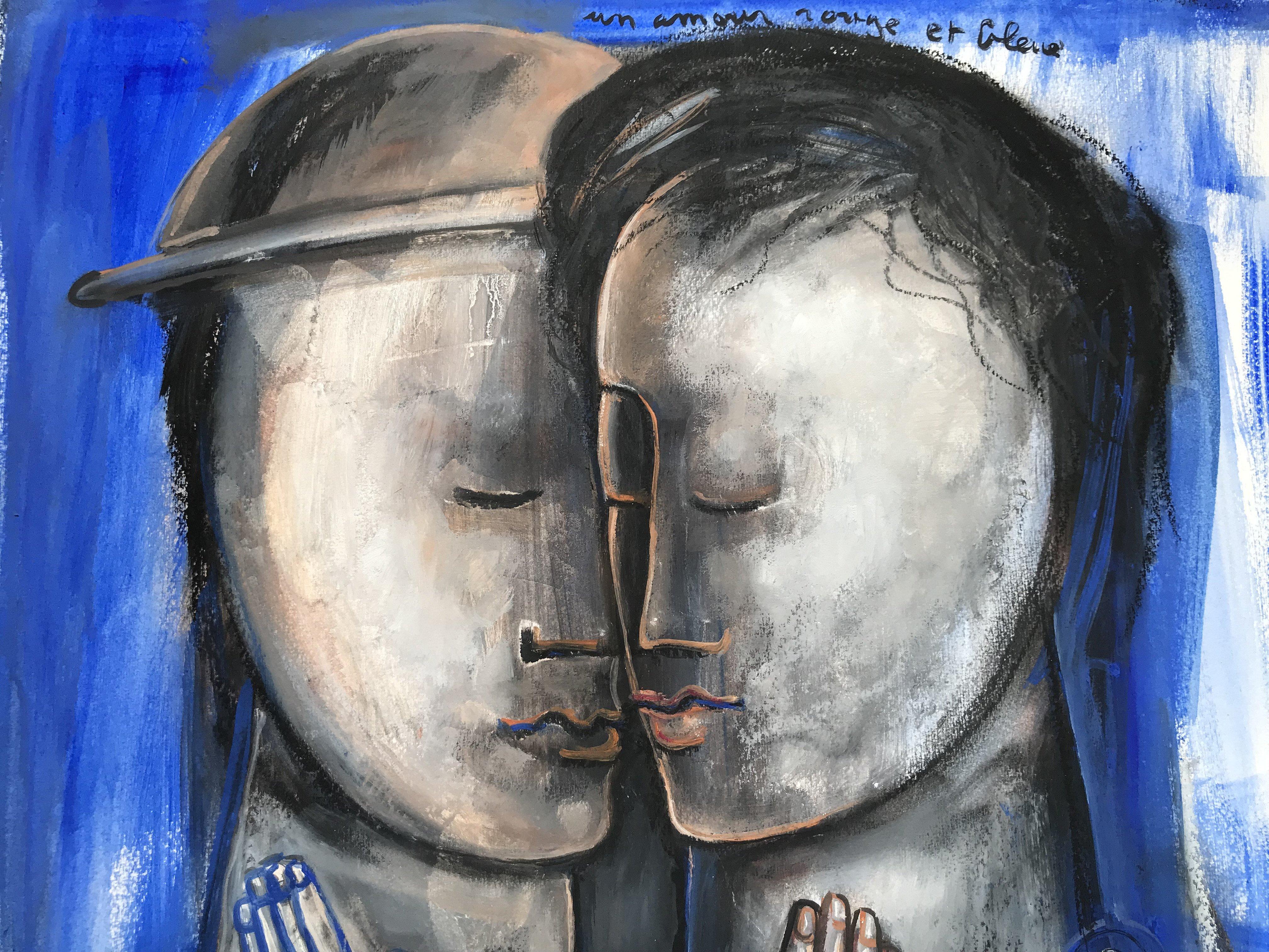 Un Amour Rouge et Bleu - Contemporary Painting by Sylvain Legrand