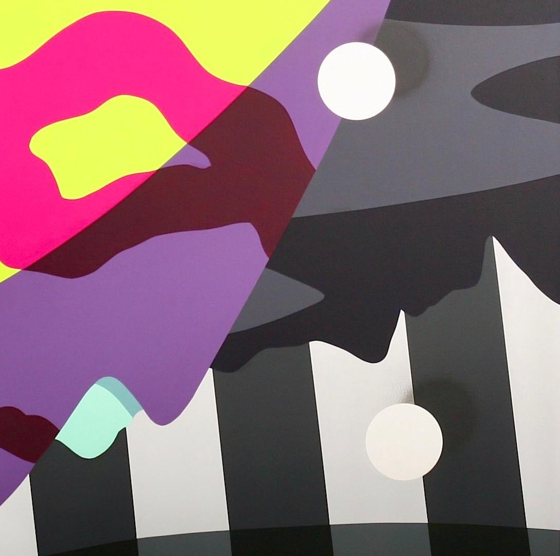Allegory No 13 - large hot pink, lemon yellow, purple, black and white abstract  - Painting by Sylvain Louis-Seize