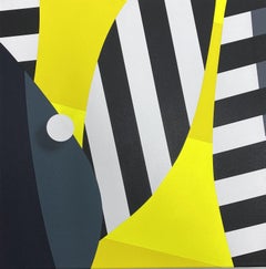 Allegory n° 15 - graphique, noir, blanc, gris, jaune, abstrait, acrylique sur panneau