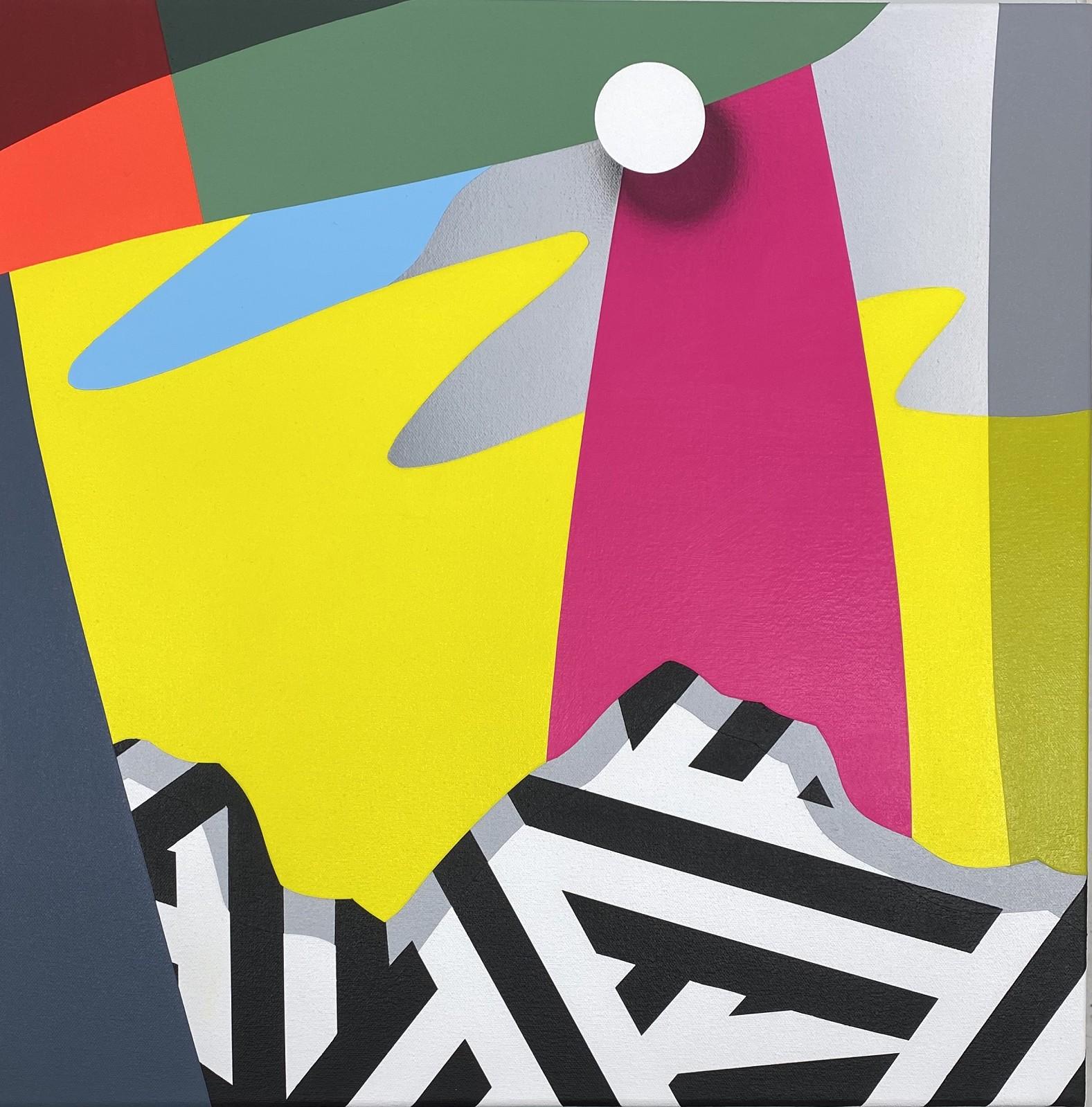 Allegory No 7 - graphic black and white geometric with bold pink and yellow