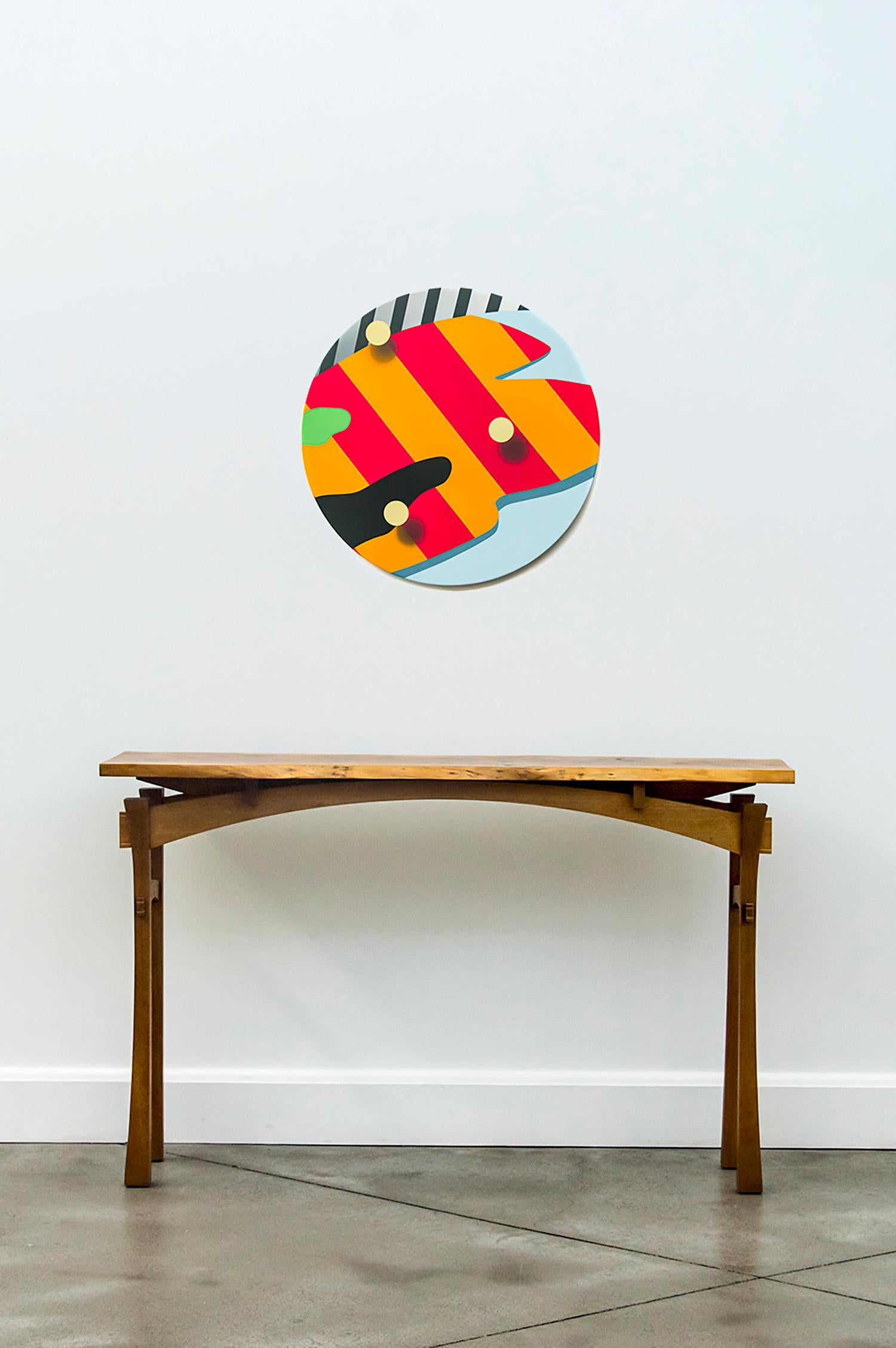 Avenue - Contemporary, orange, bleu, rouge, abstrait, tondo, acrylique sur panneau en vente 5