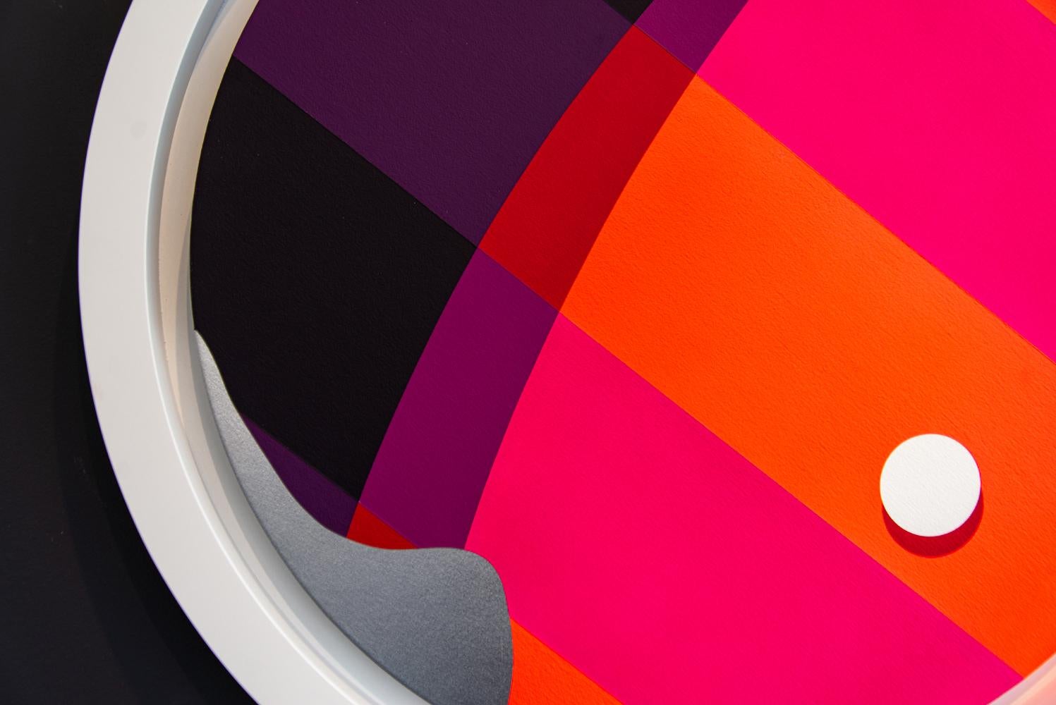 Chromatose - graphic, orange, pink, black, geometric, tondo, acrylic on panel - Painting by Sylvain Louis-Seize