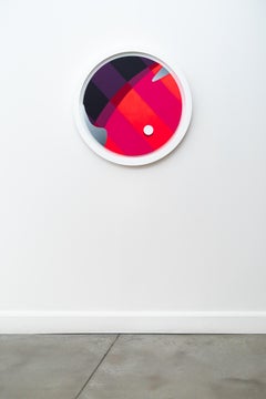 Chromatose - orange, pink, black, abstract, geometric, tondo, acrylic on panel