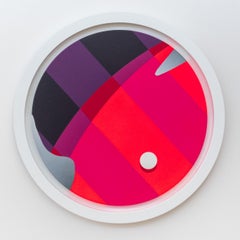 Cromatosa - arancio, rosa, nero, astratto, geometrico, tondo, acrilico su pannello