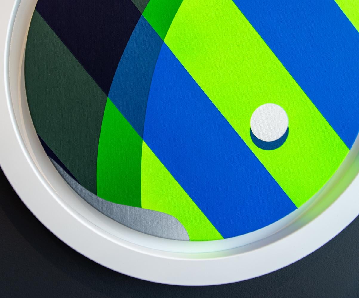 Chromatose II - grafisch, blau, grün, schwarz, geometrisch, Tondo, Acryl auf Tafel (Abstrakt), Painting, von Sylvain Louis-Seize