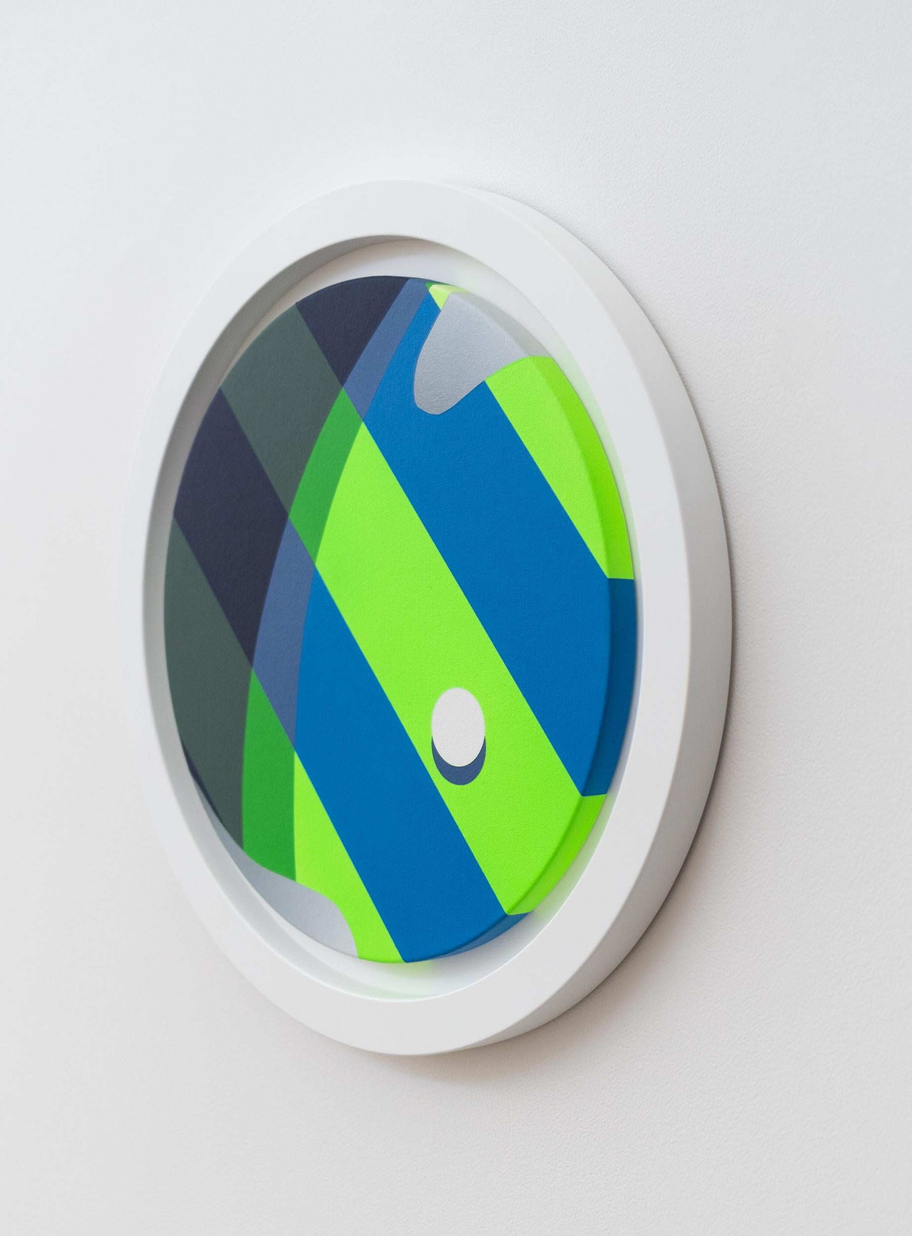 Chromatose II - blu, verde, nero, astratto, geometrico, tondo, acrilico su pannello in vendita 1
