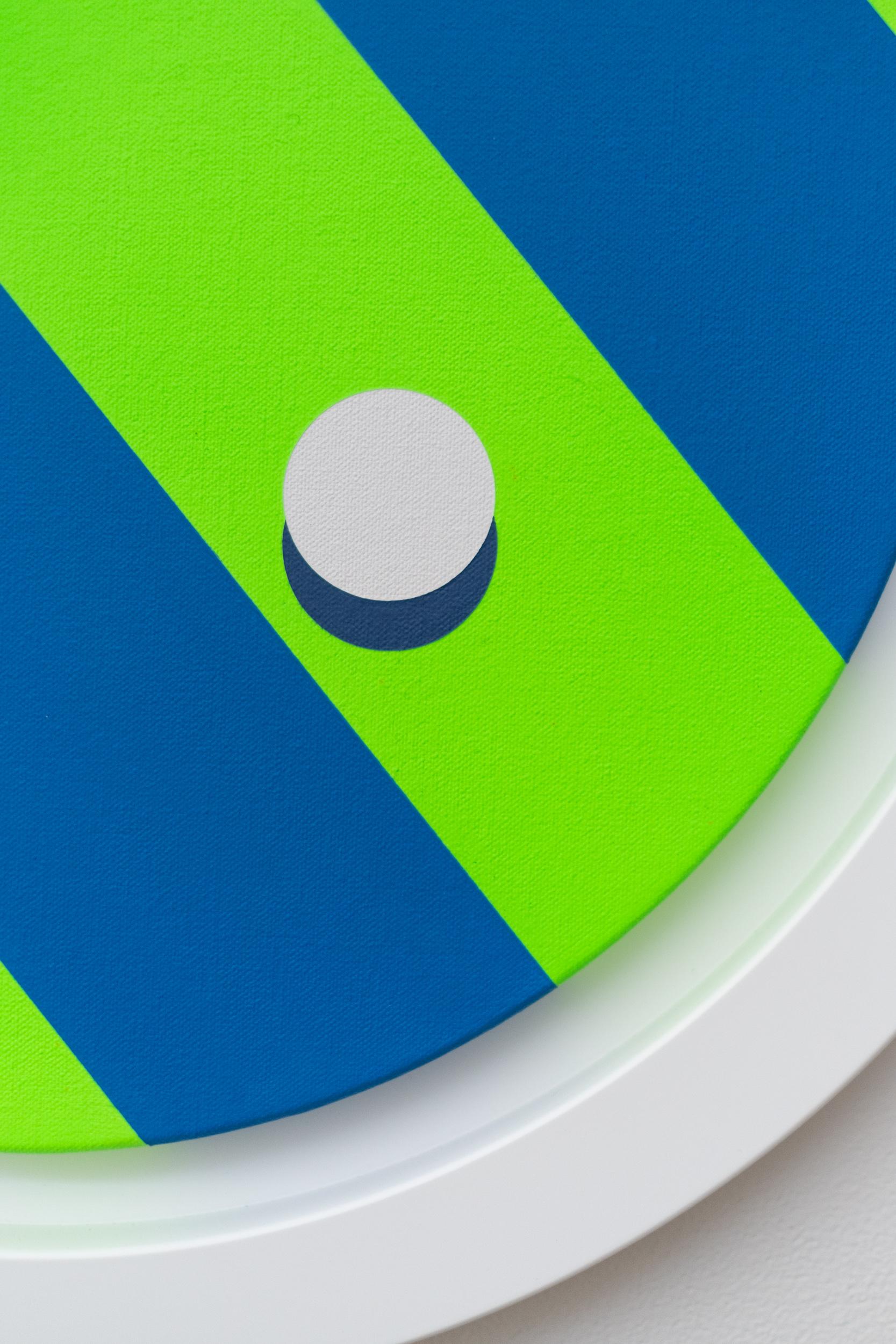 Chromatose II - blu, verde, nero, astratto, geometrico, tondo, acrilico su pannello in vendita 2