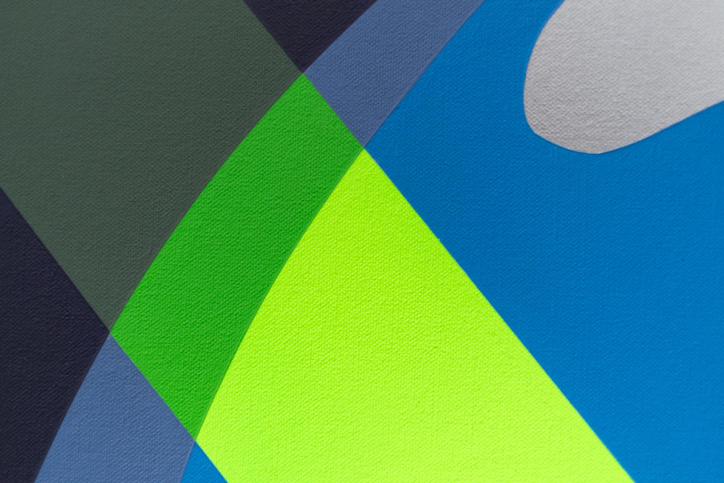 Chromatose II - blu, verde, nero, astratto, geometrico, tondo, acrilico su pannello in vendita 3