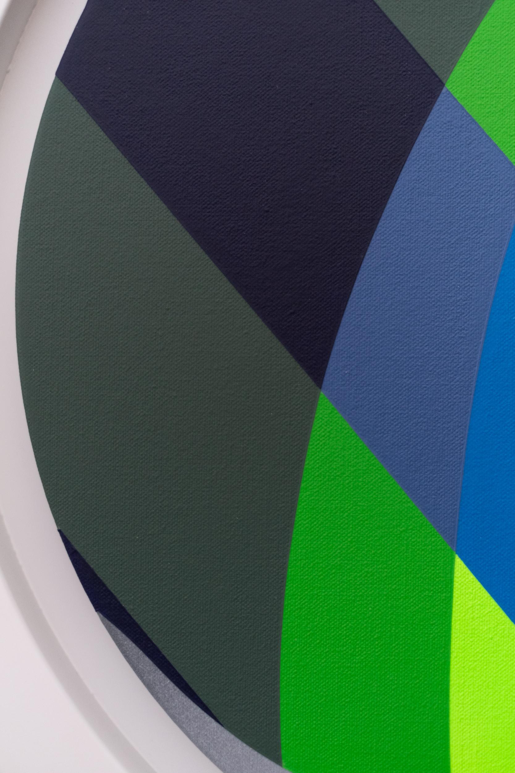 Chromatose II - blu, verde, nero, astratto, geometrico, tondo, acrilico su pannello in vendita 4