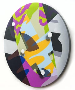 Confluence - grafica, arancione, rosa, verde, geometrica, tondo, acrilico su pannello