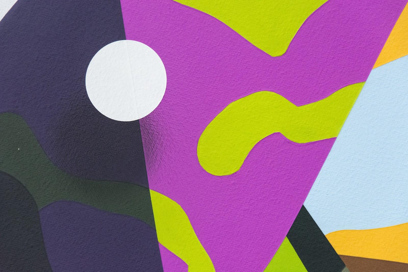 fluence - grafisch, orange, rosa, grün, geometrisch, tondo, Acryl auf Platte (Beige), Abstract Painting, von Sylvain Louis-Seize