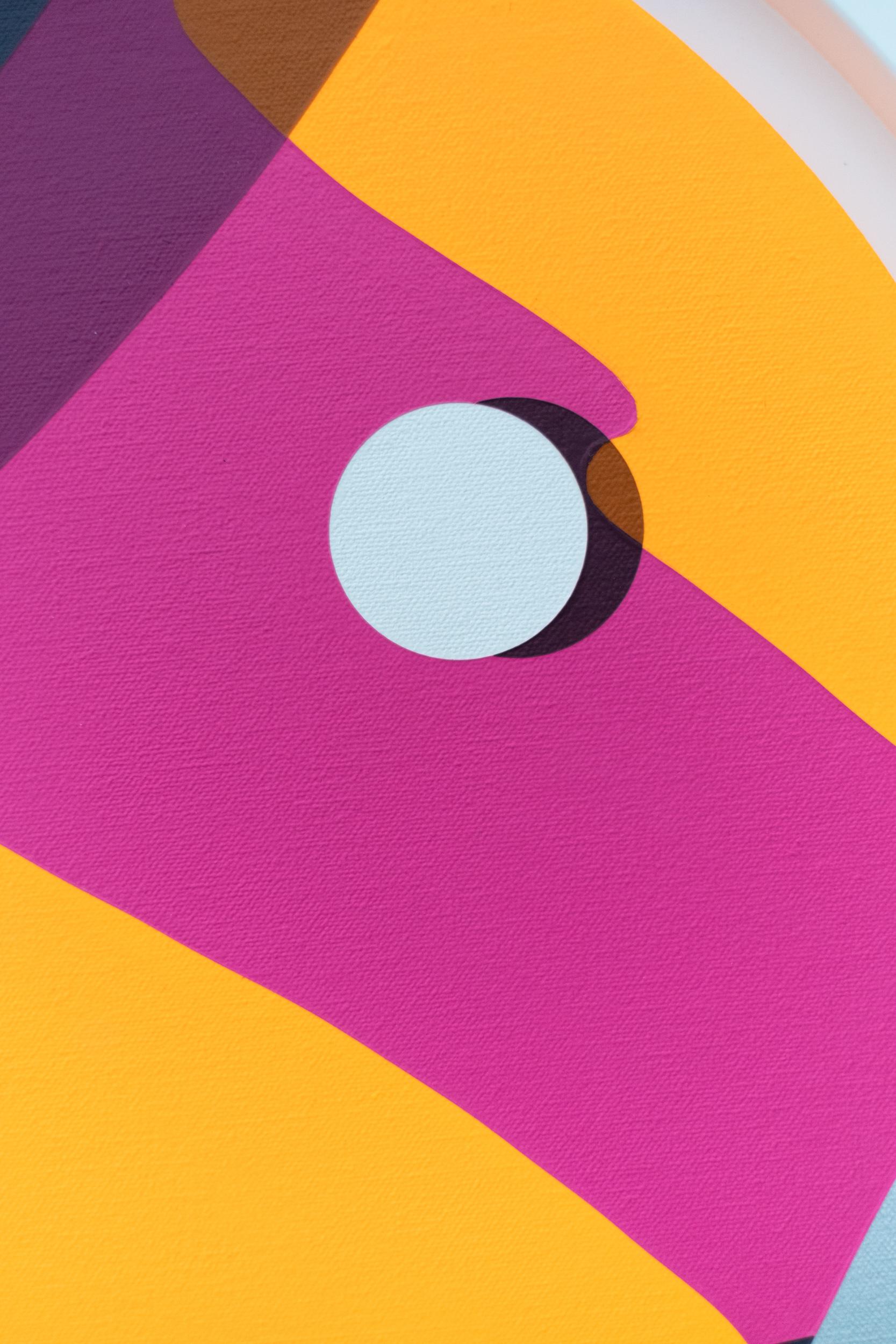 Retinal Swish - arancio, rosa, nero, astratto geometrico, tondo, acrilico su pannello in vendita 3