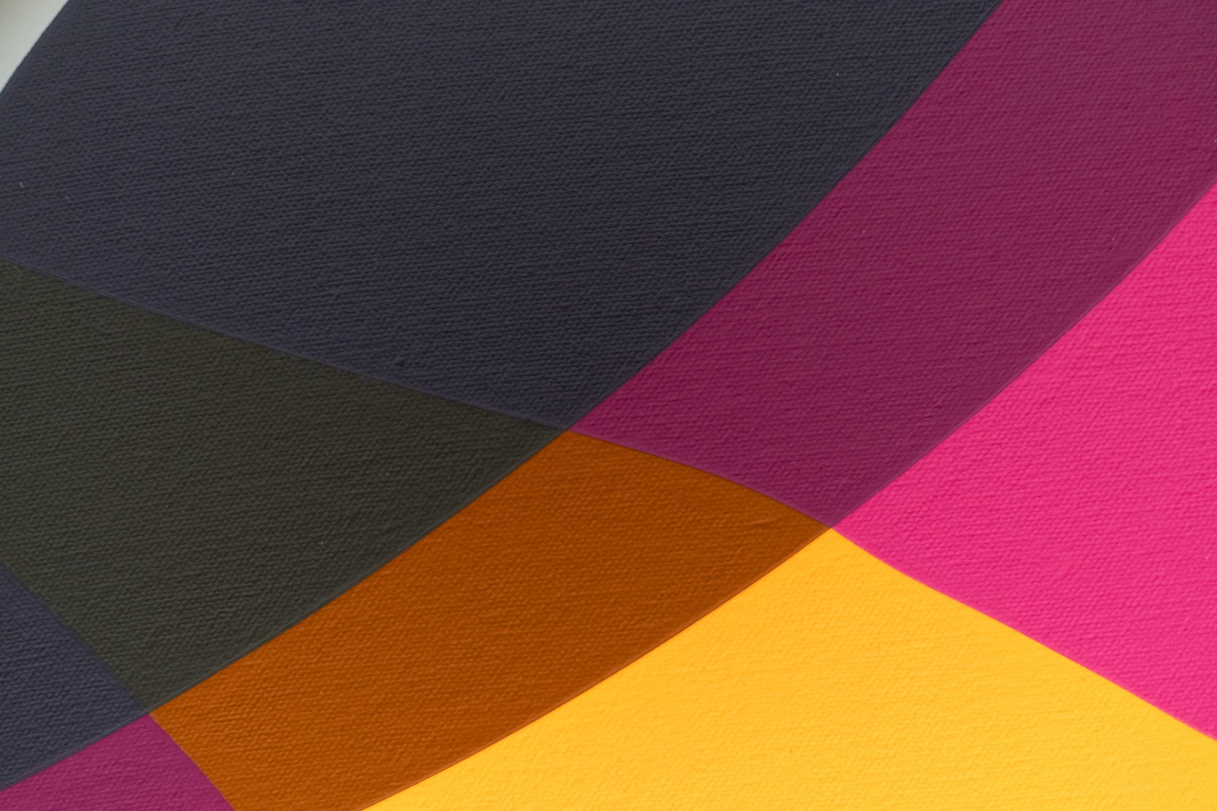 Retinal Swish - arancio, rosa, nero, astratto geometrico, tondo, acrilico su pannello in vendita 4