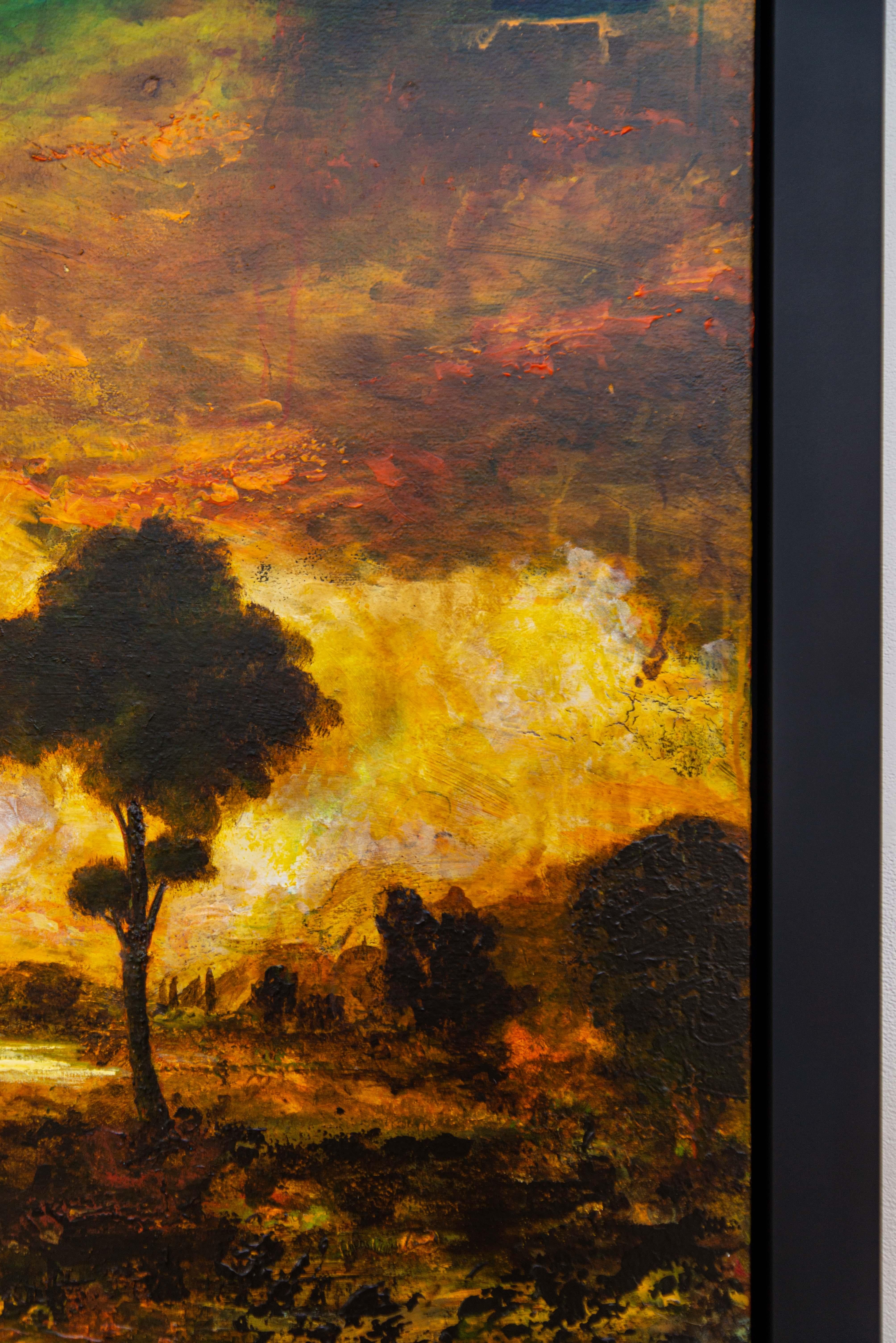 Tuscan Morning II - audacieux, impressionniste, paysage, acrylique sur panneau - Marron Landscape Painting par Sylvain Louis-Seize