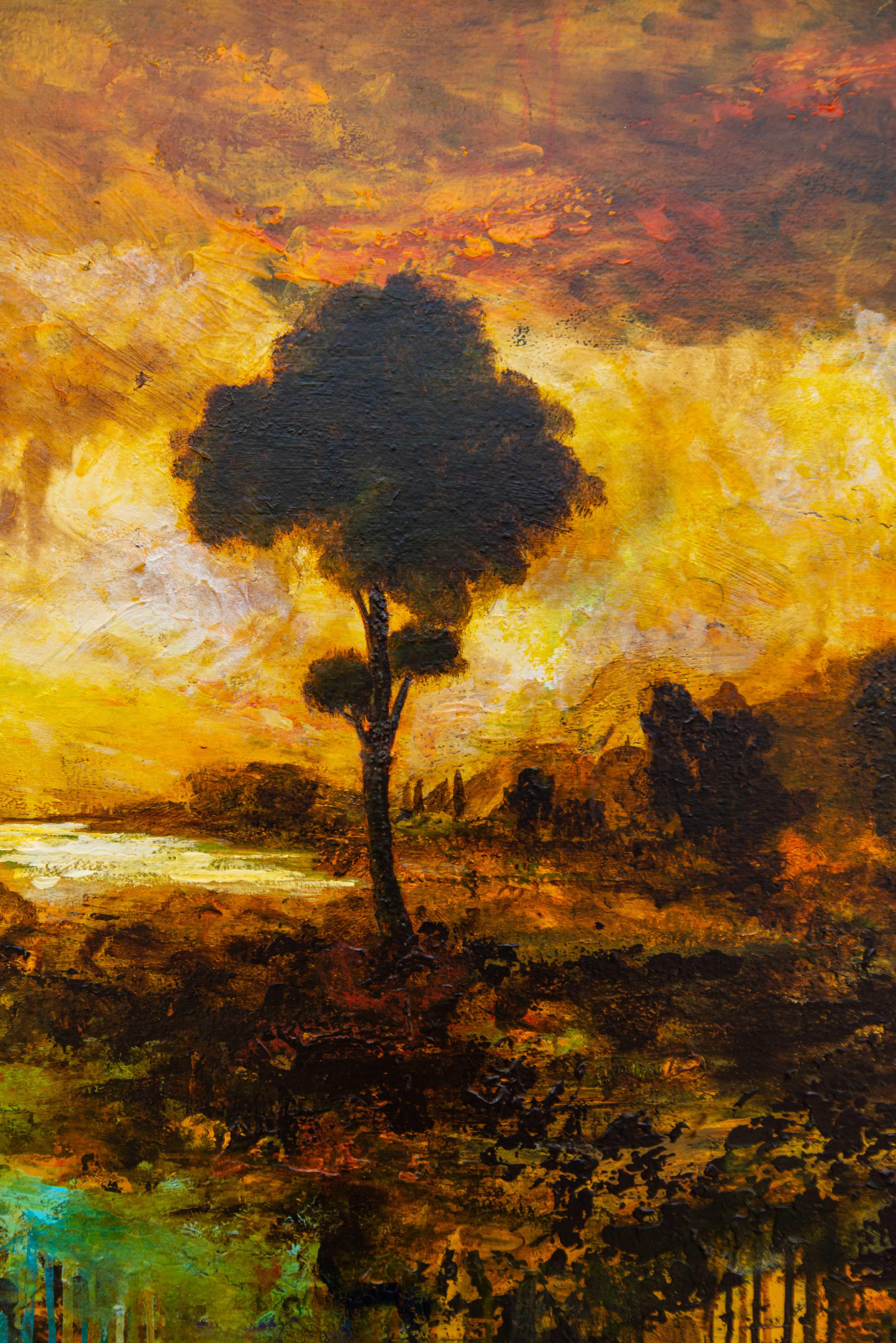 Tuscan Morning II - bold, impressionist, landscape, acrylic on panel For Sale 1