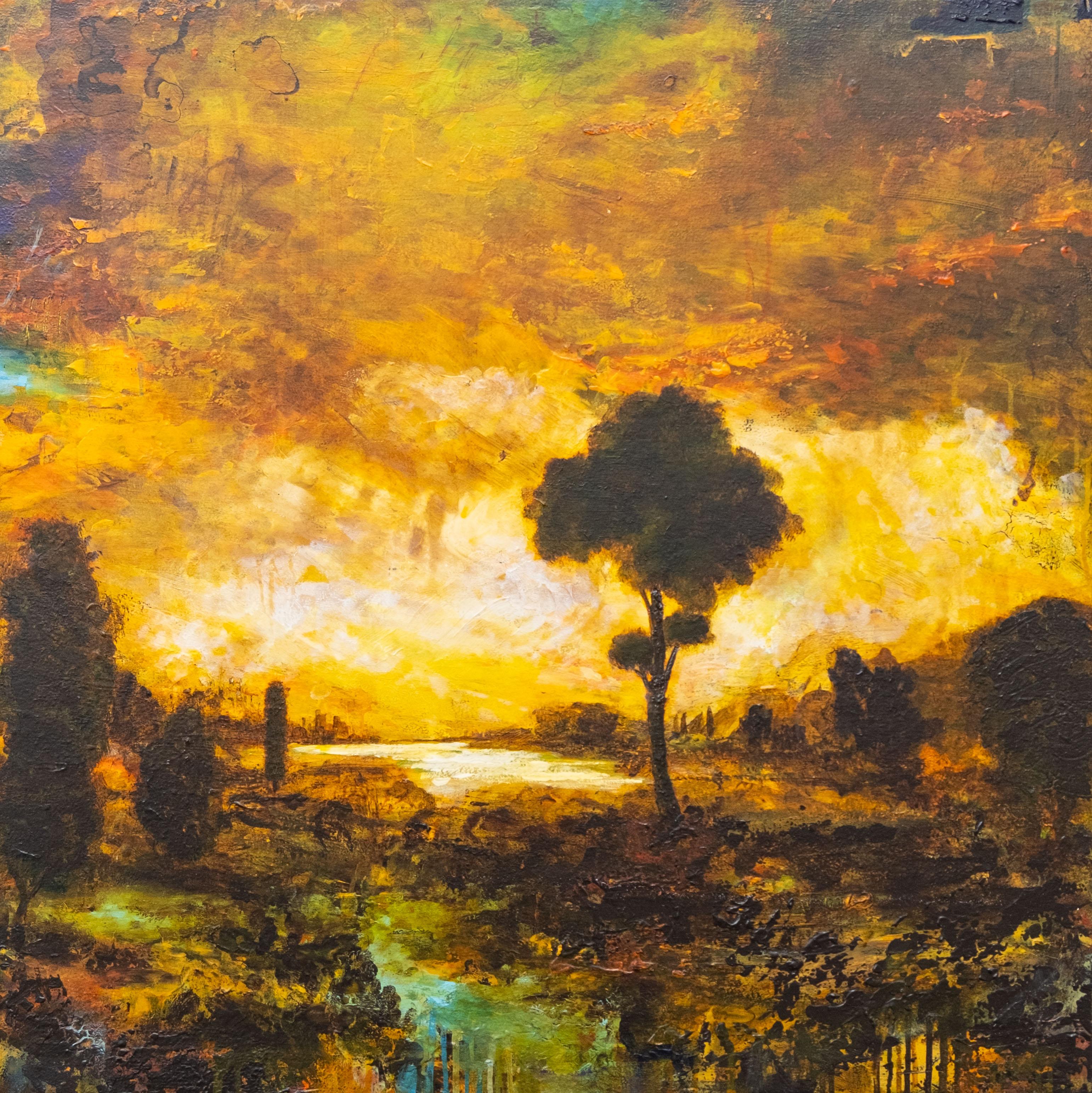 Tuscan Morning II - bold, impressionist, landscape, acrylic on panel