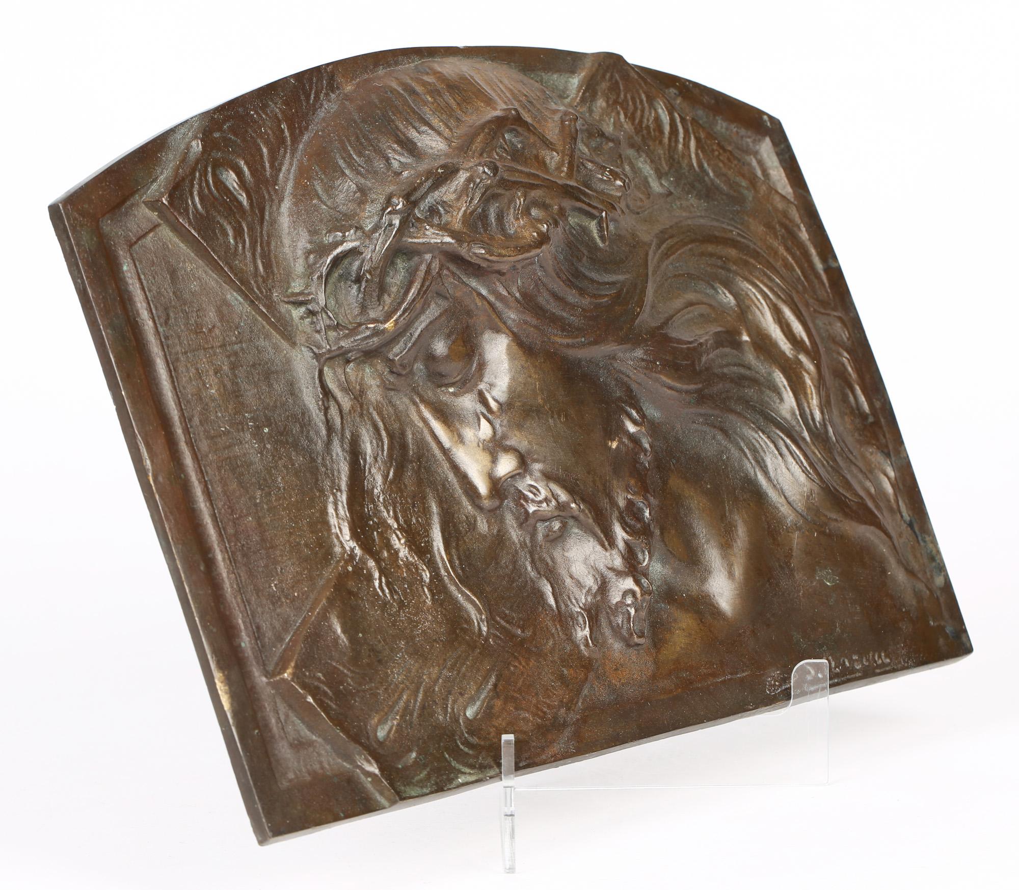 A stunning 'Art Deco' bronze plaque depicting Christ wearing the crown of thorns by renowned Belgian artist and sculptor Sylvain Norga (1892-1968) and dating from around 1920-30. The relief deep molded plaque is of rectangular shape with a slightly
