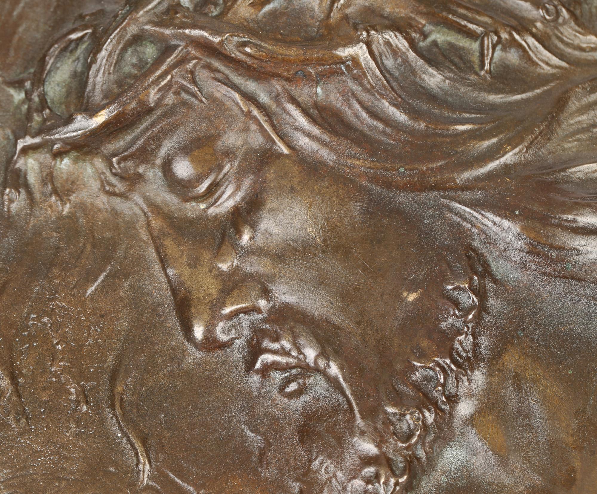 Sylvain Norga Belgian Art Deco Christ Of Thorns Bronze Sculptural Wall Plaque 1