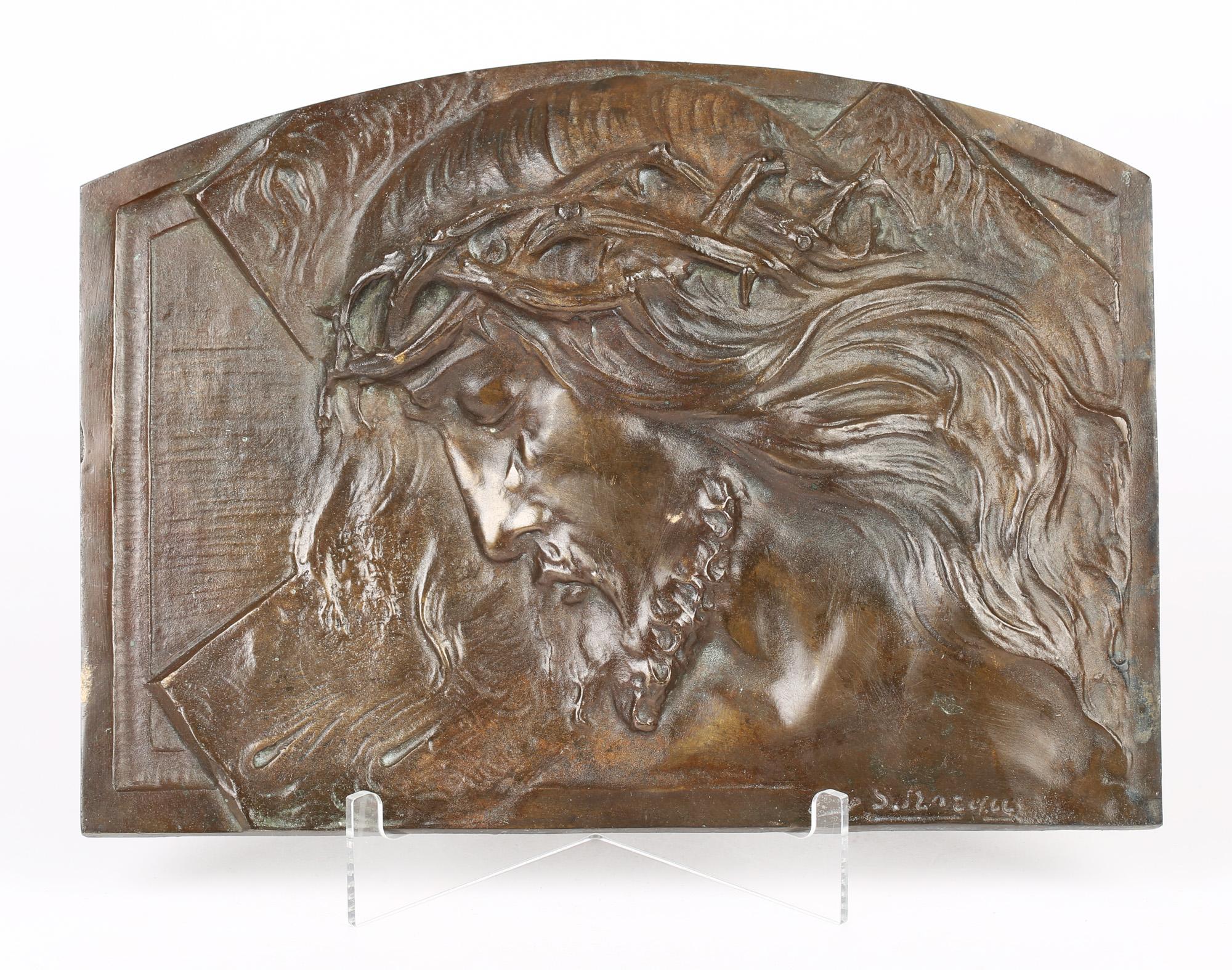 Sylvain Norga Belgian Art Deco Christ Of Thorns Bronze Sculptural Wall Plaque 4