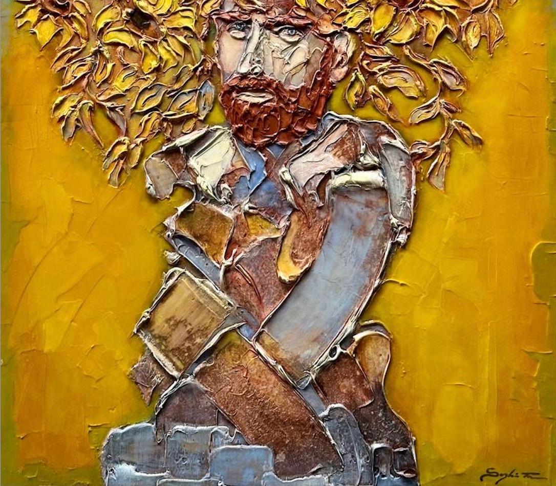 Van Gogh and Sunflowers - Painting by Sylvain Tremblay
