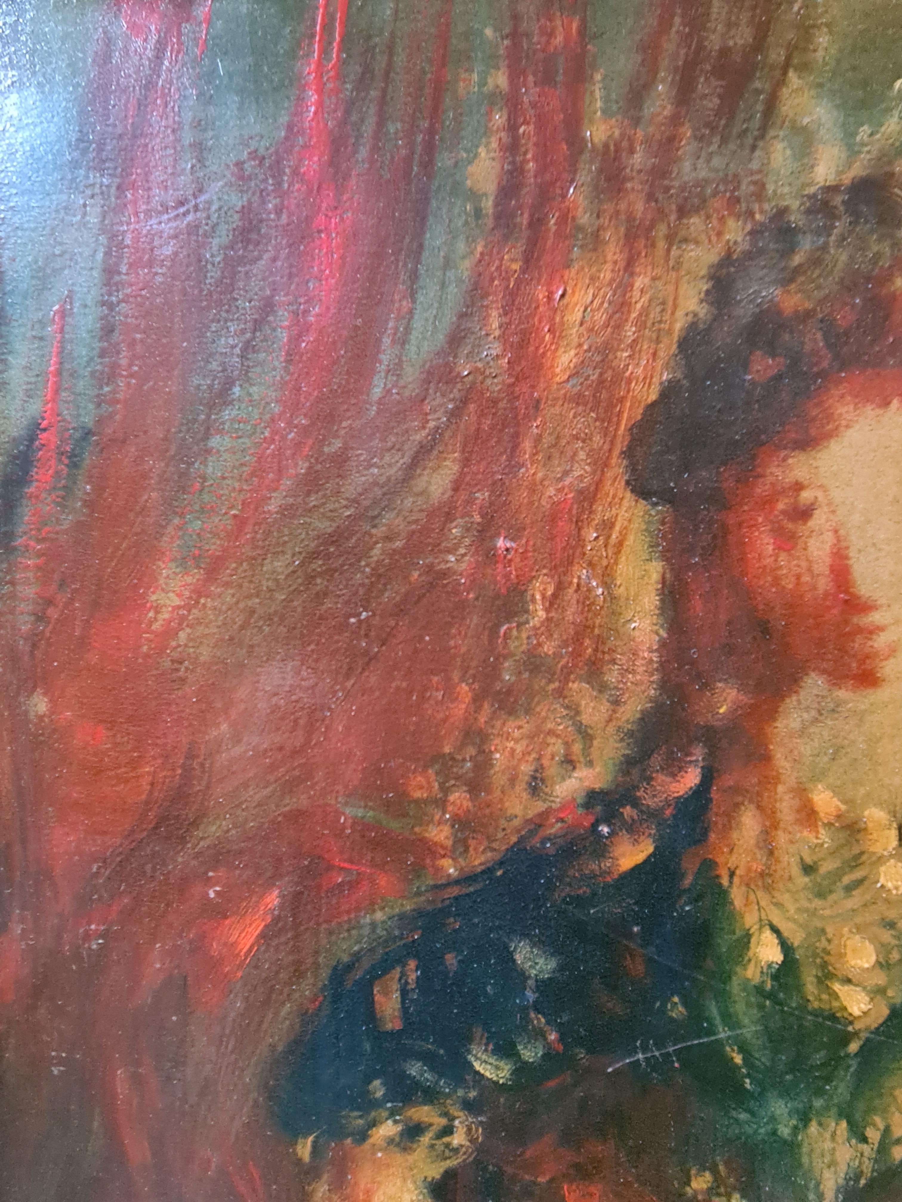 Grand portrait à l'huile expressionniste français, La beauté assise. en vente 5