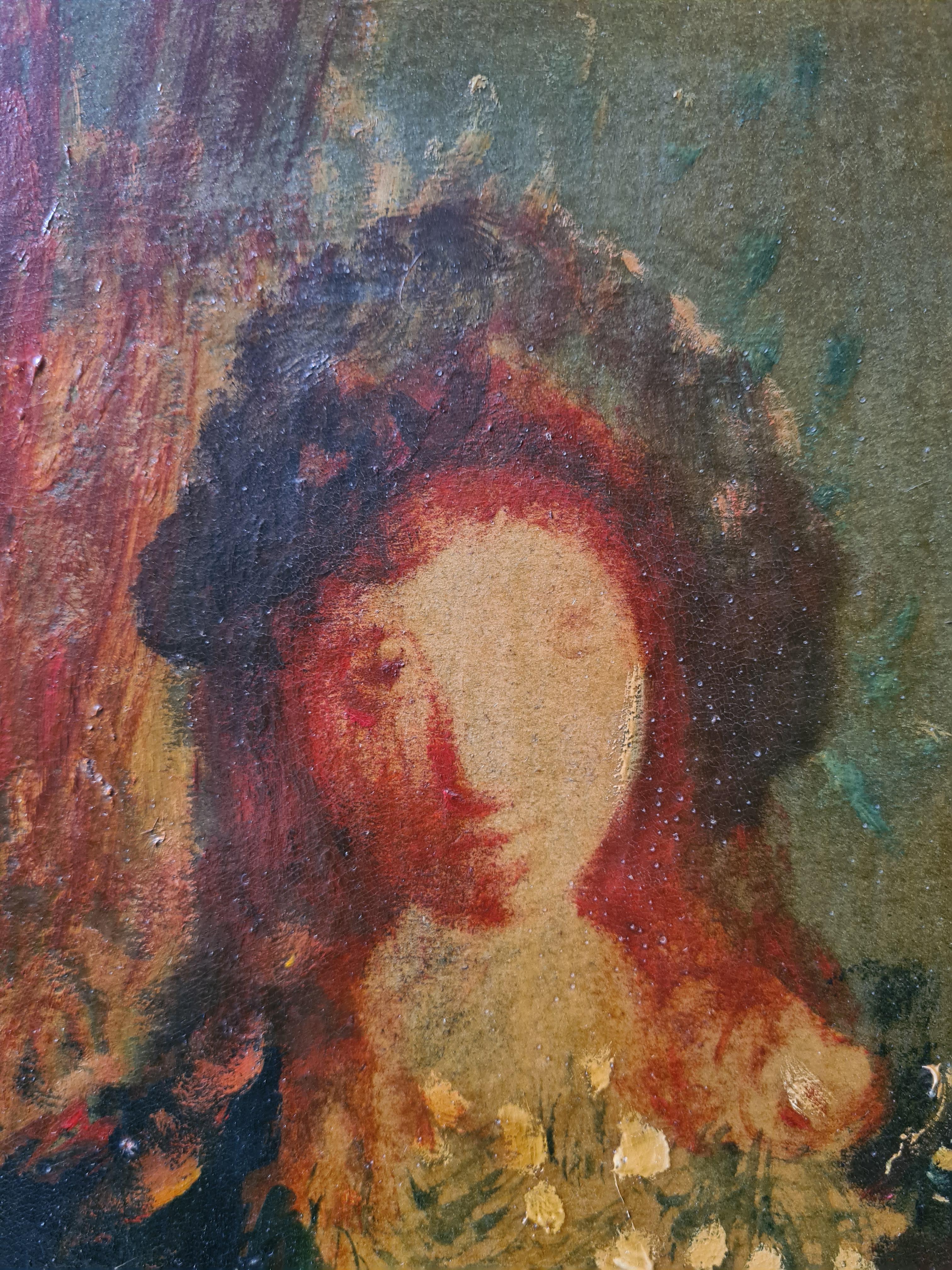 Grand portrait à l'huile expressionniste français, La beauté assise. en vente 1