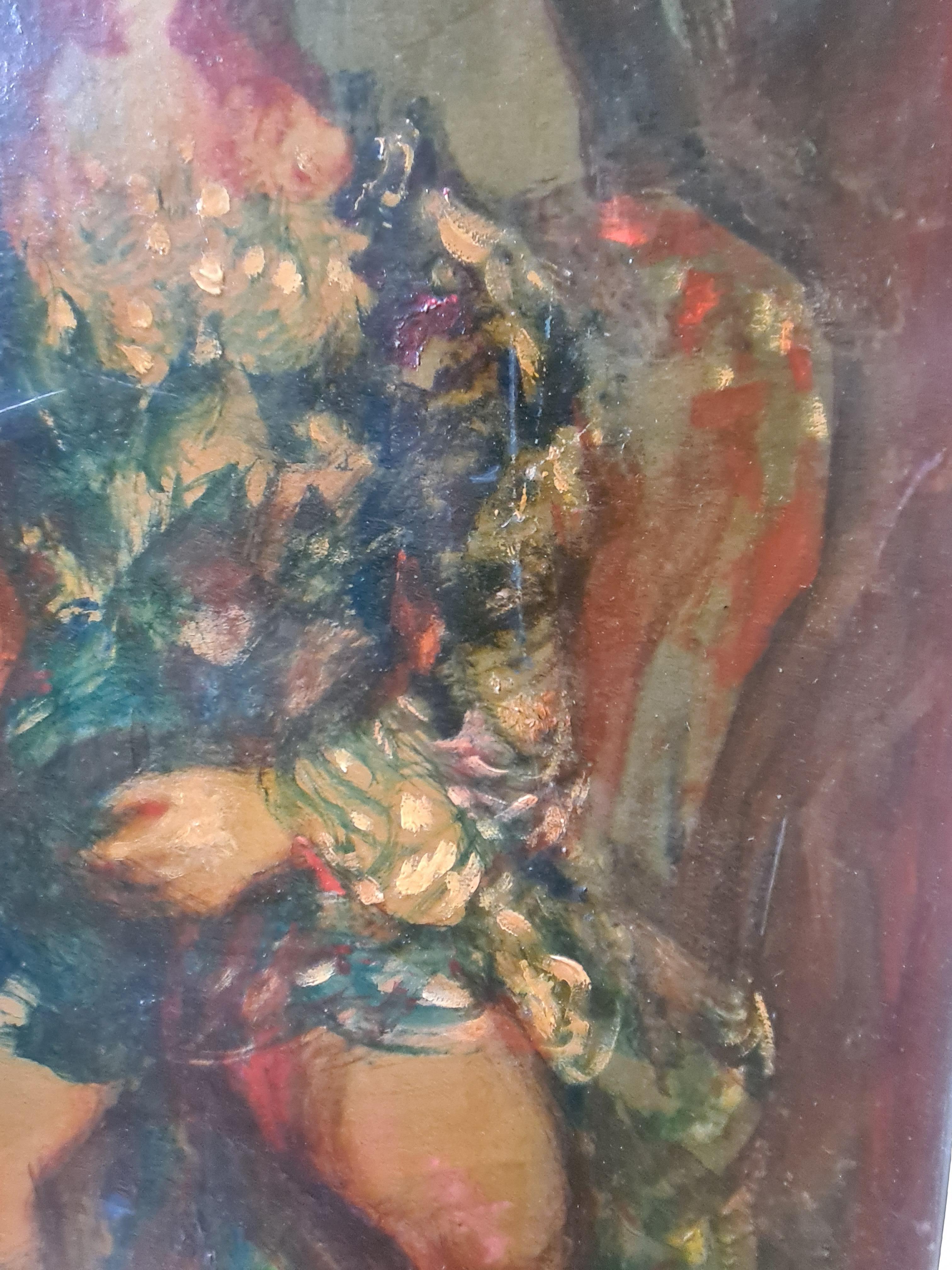 Grand portrait à l'huile expressionniste français, La beauté assise. en vente 3