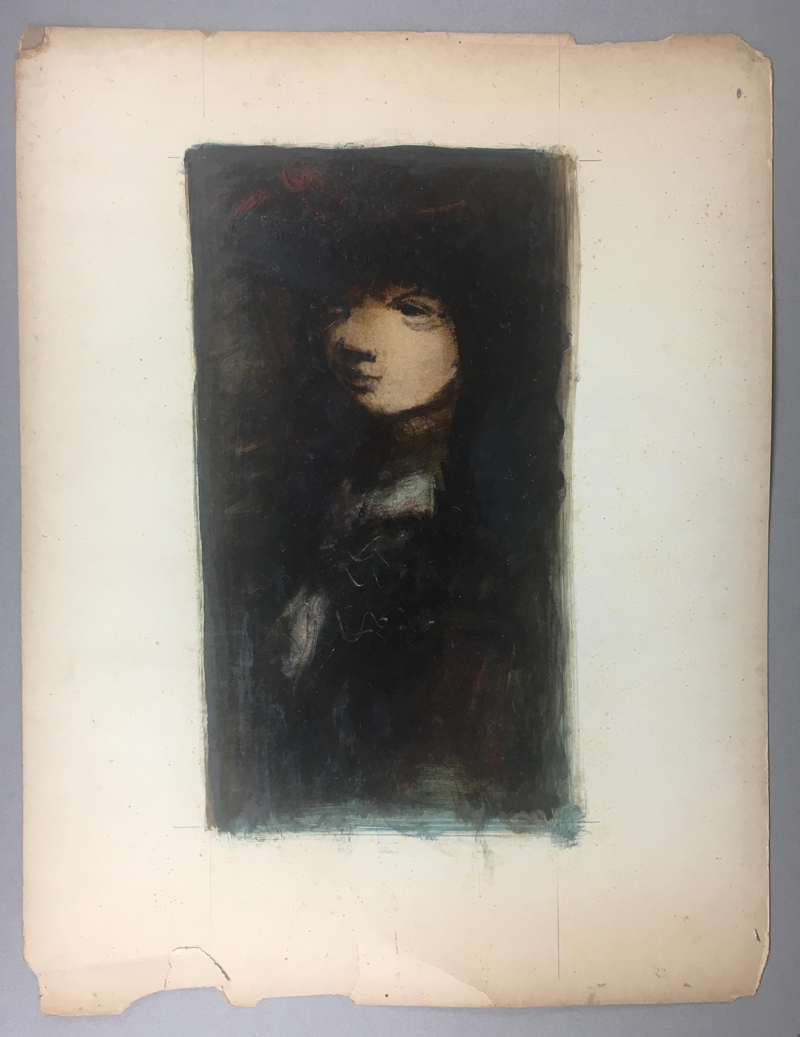 Sylvain Vigny Original Figurative Oil on Paper Painting, Signed In Good Condition For Sale In Miami, FL