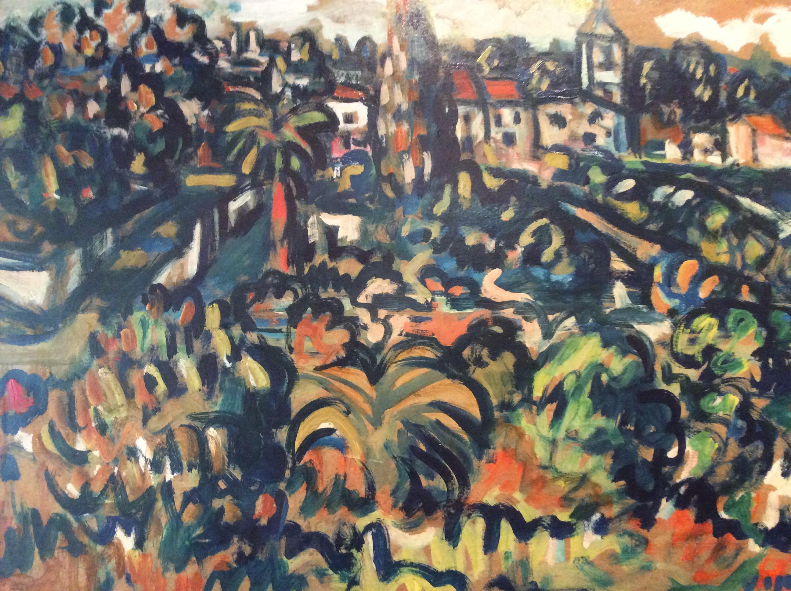 Provincial français Peinture de paysage post-impressionniste française originale de Sylvain Vigny à l'huile sur panneau en vente