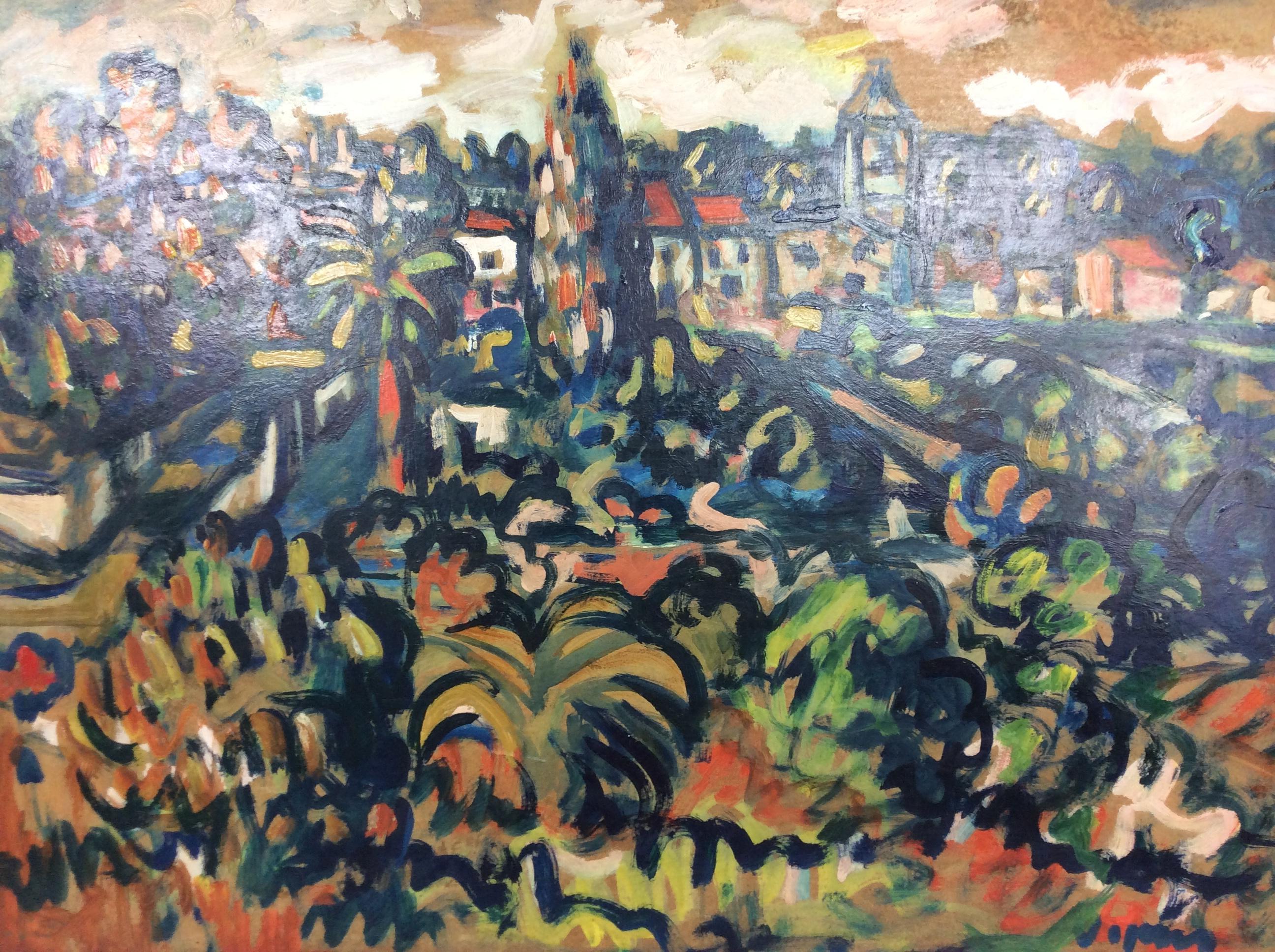 20th Century Sylvain Vigny Original French Post Impressionist Landscape Painting Oil on Board For Sale