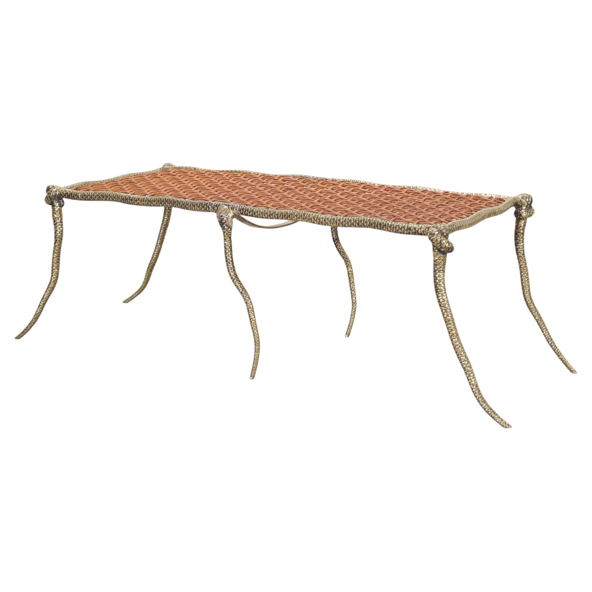 Sylvan S.F. Brass Leather Strap Viper Bench or Cocktail Table For Sale
