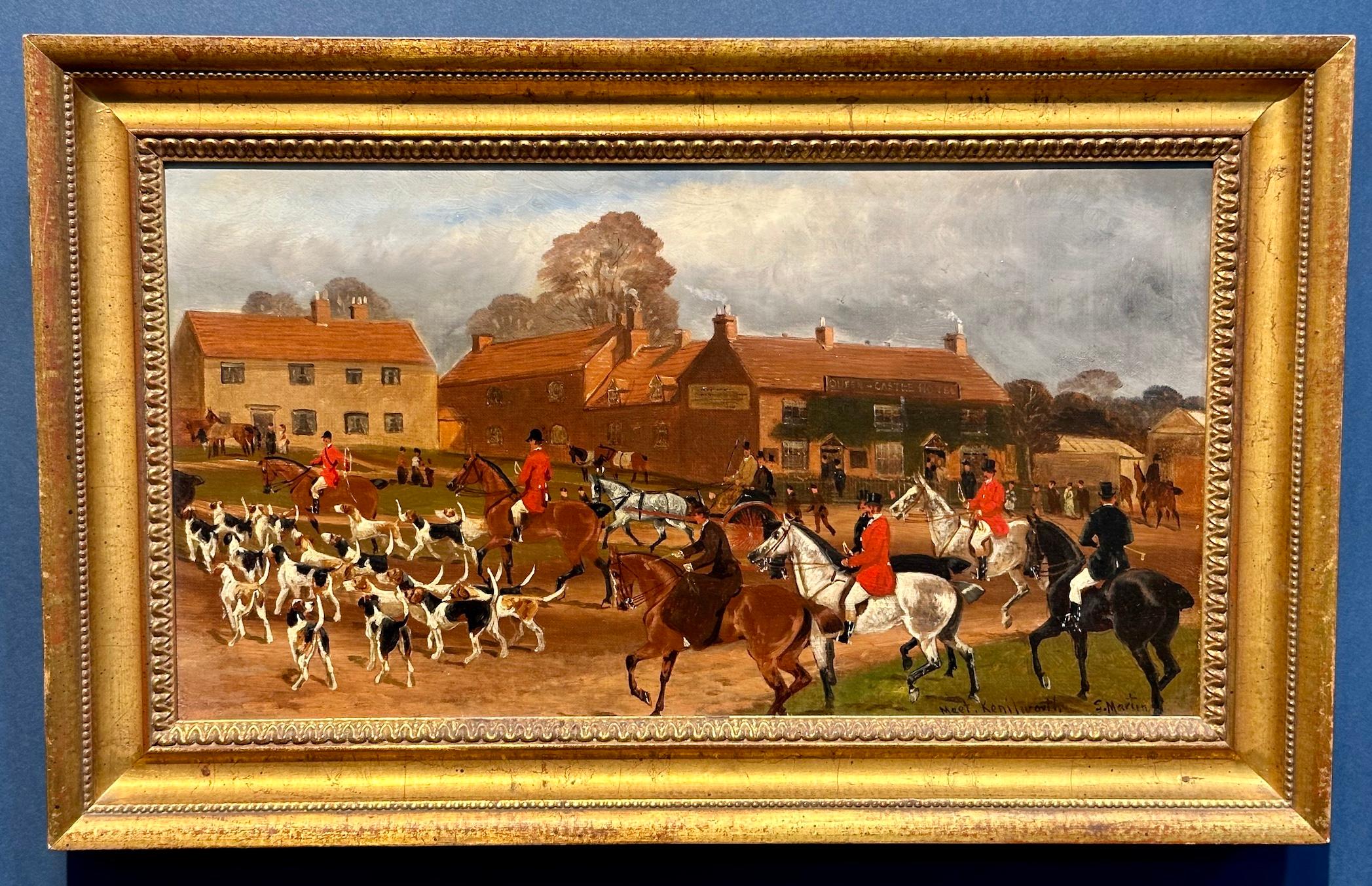Sylvester Martin Landscape Painting - 19th century English Fox hunters with hounds on horseback in Kenilworth