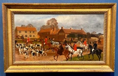 19th century English Fox hunters with hounds on horseback in Kenilworth