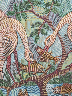 Kaballa Sylvestre (c.1920) "oiseaux et poisson".Acrylique on canvas, signed
