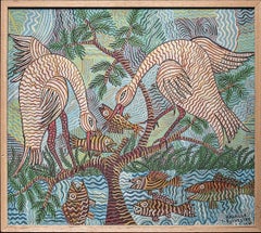 Kaballa Sylvestre (c.1920) "oiseaux et poisson".Acrylique on canvas, signed