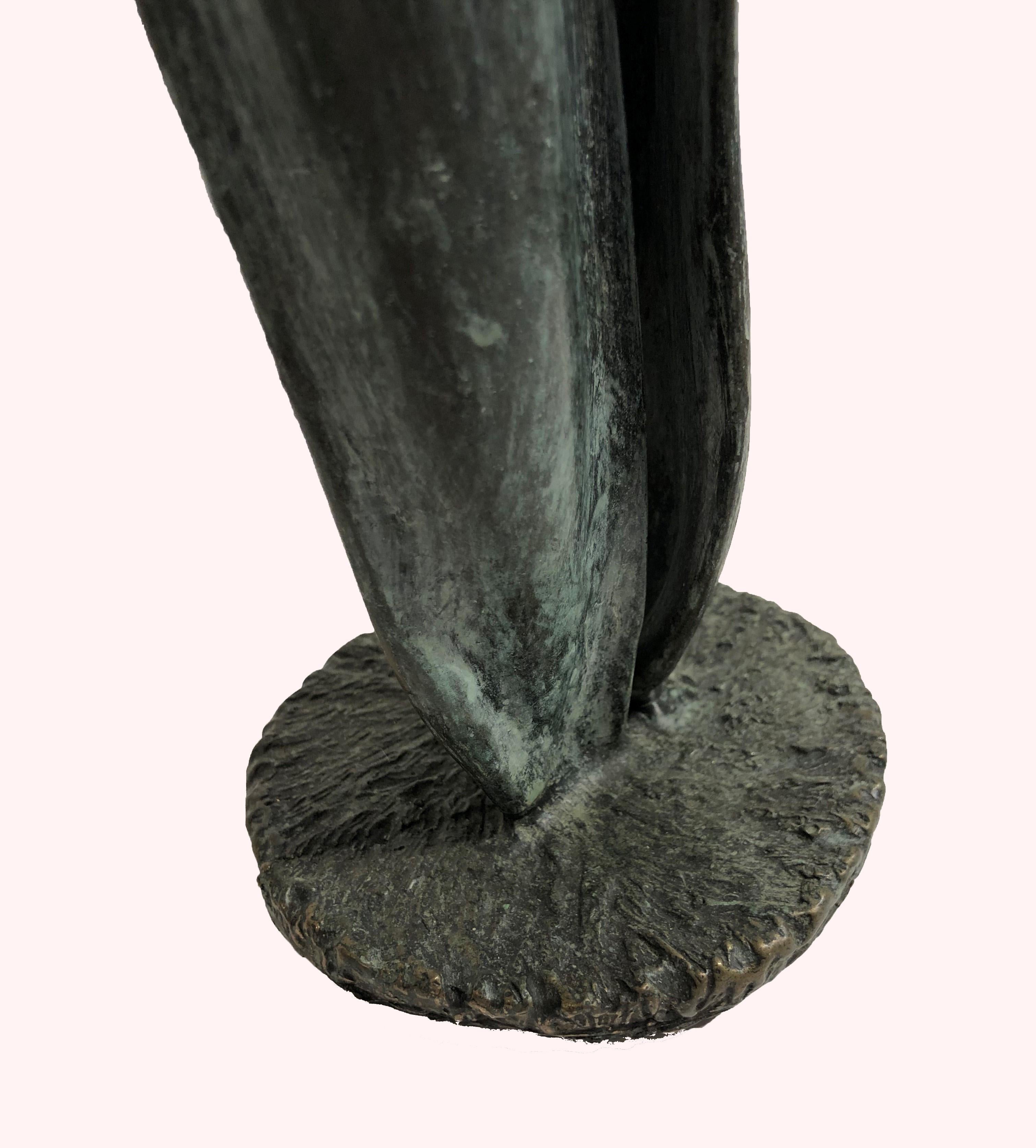 Tulip - bronze sculpture of emerging spring tulip - Realist Sculpture by Sylvia Beckman