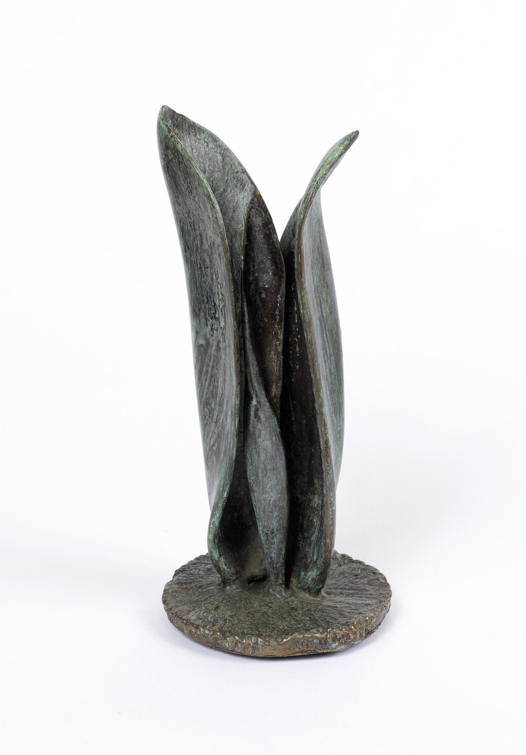 Sylvia Beckman Still-Life Sculpture - Tulip - bronze sculpture of emerging spring tulip